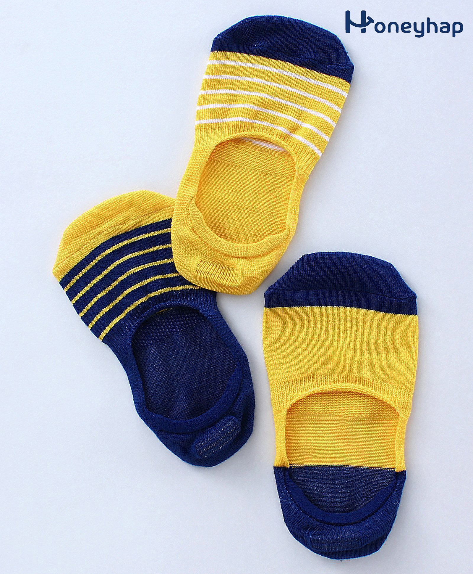 Honeyhap Premium No Show Bamboo Nylon Spandex Set of Socks Pack of 3 - Blue Yellow-picture-26
