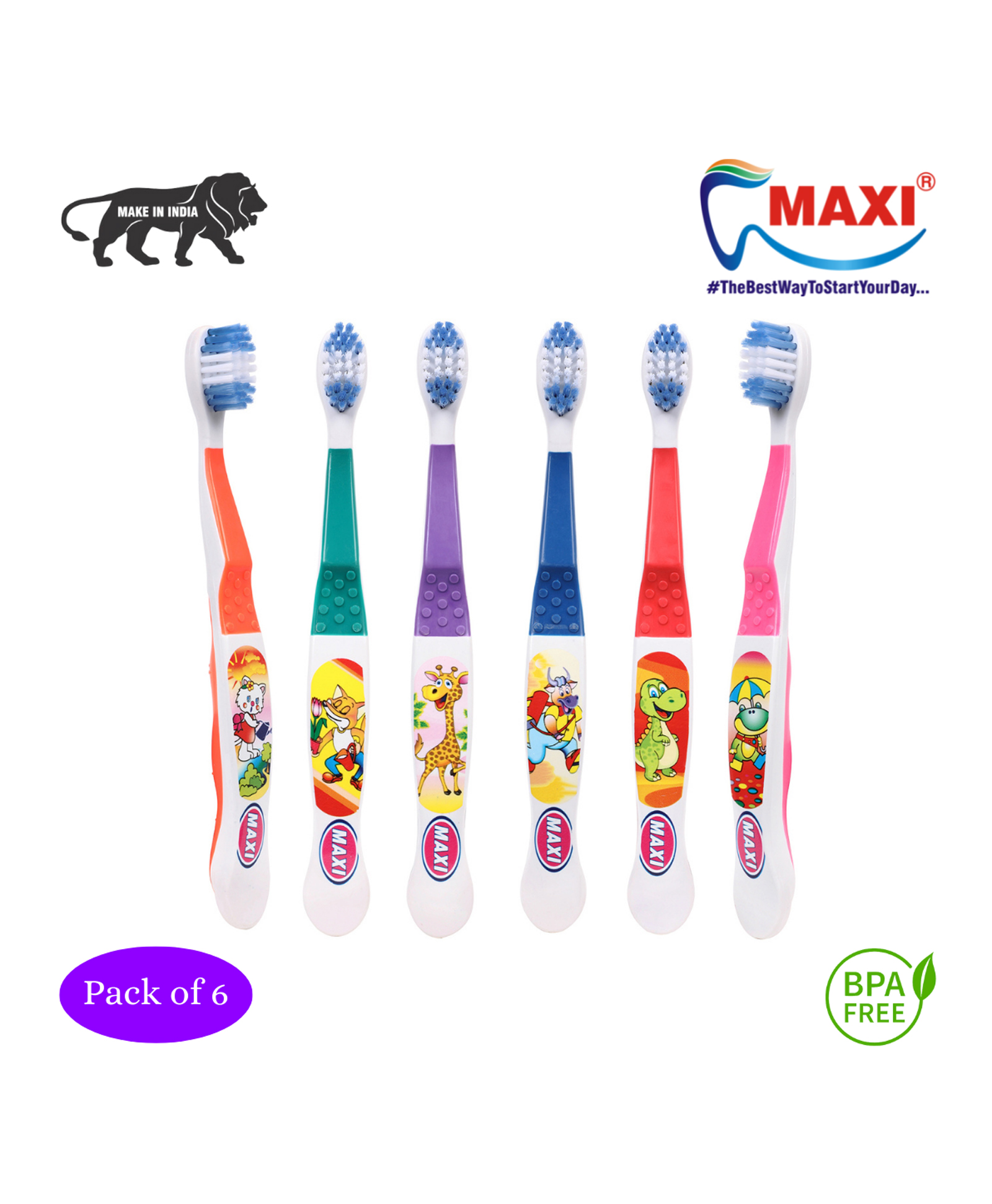 MAXI Dolls Junior Toothrushes Pack of 6 - Multicolour-picture-11