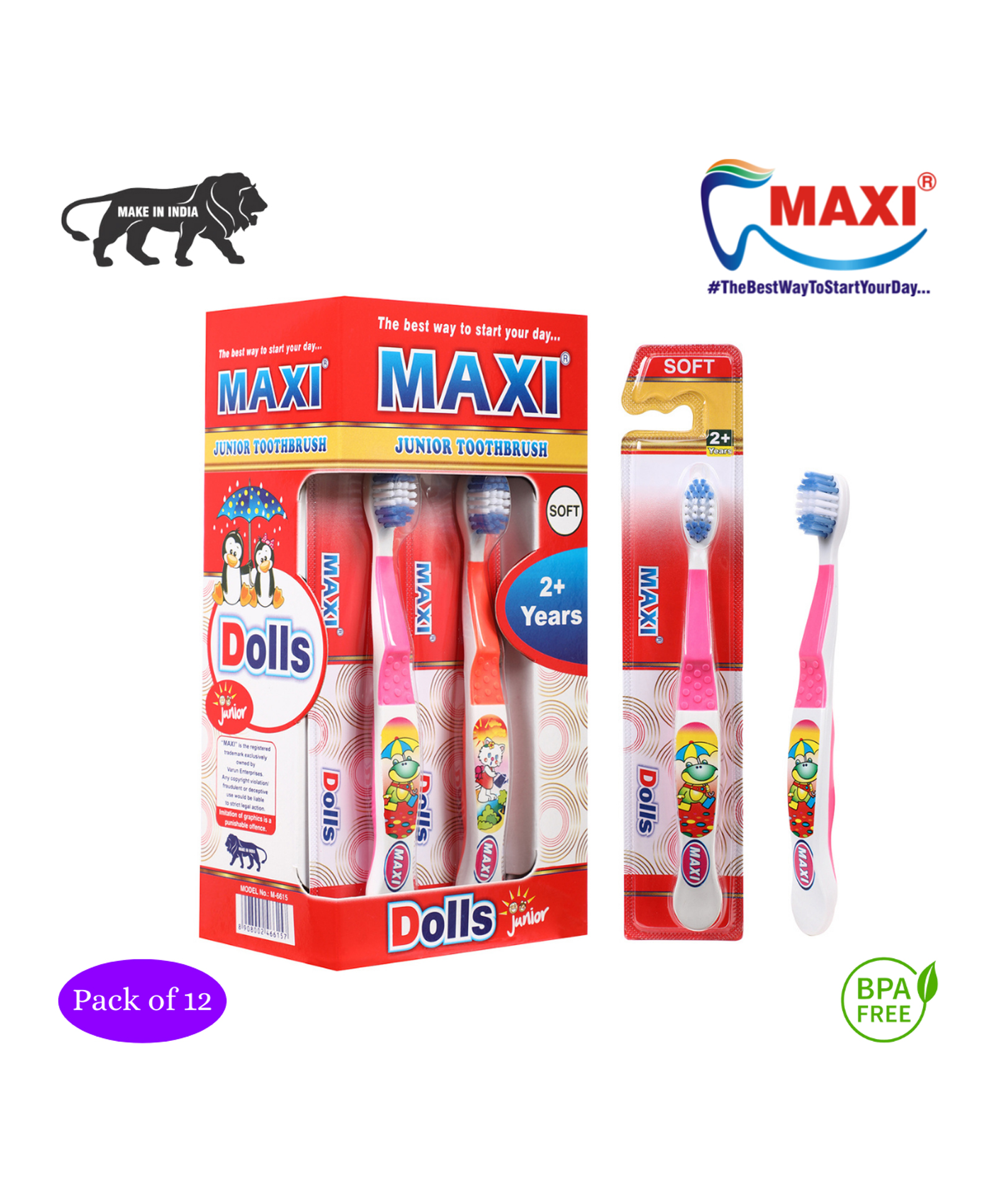 MAXI Dolls Junior Toothrushes Pack of 12- Multicolour-image-49