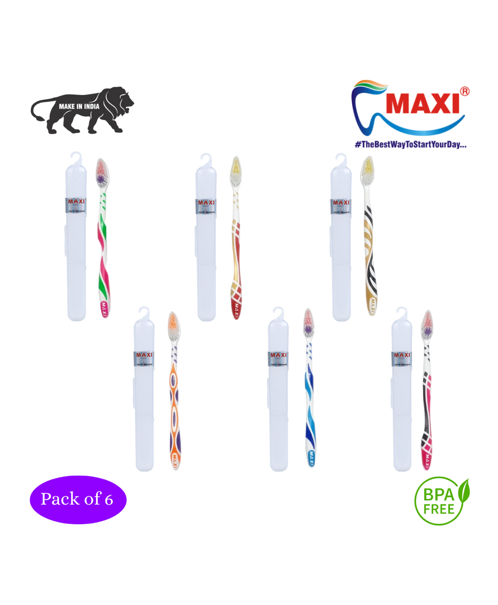 MAXI Toothrushes Travel Pack of 6 - Multicolour-image-11
