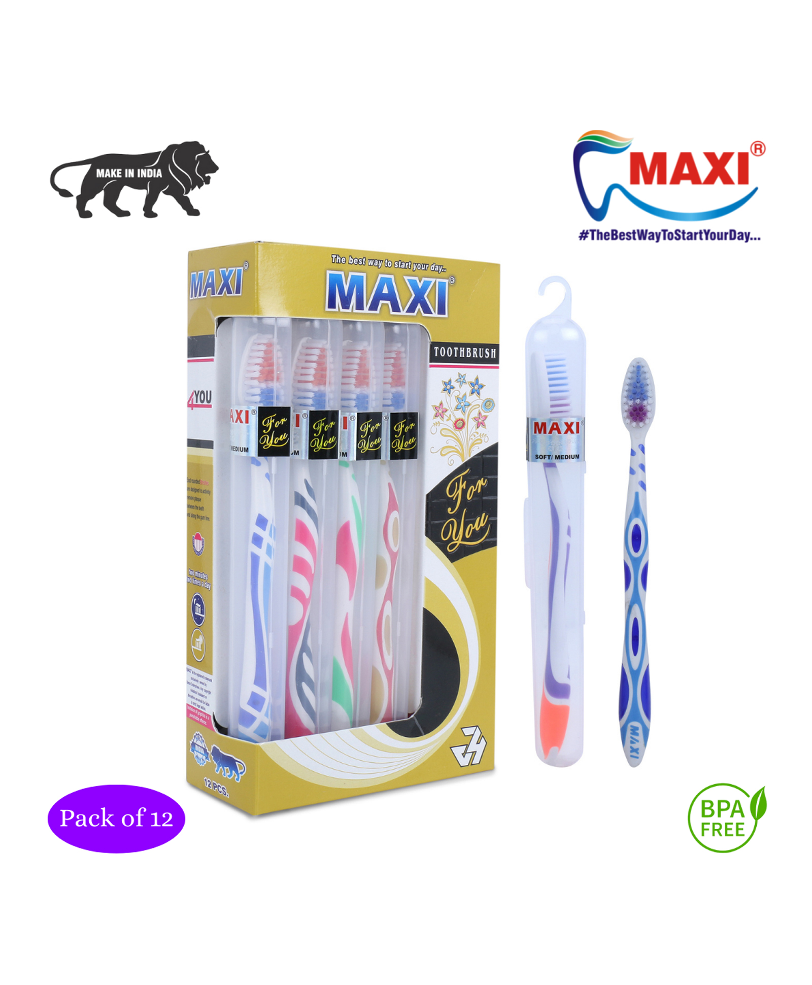 MAXI Toothrushes Travel Pack of 12 - Multicolour-image-12