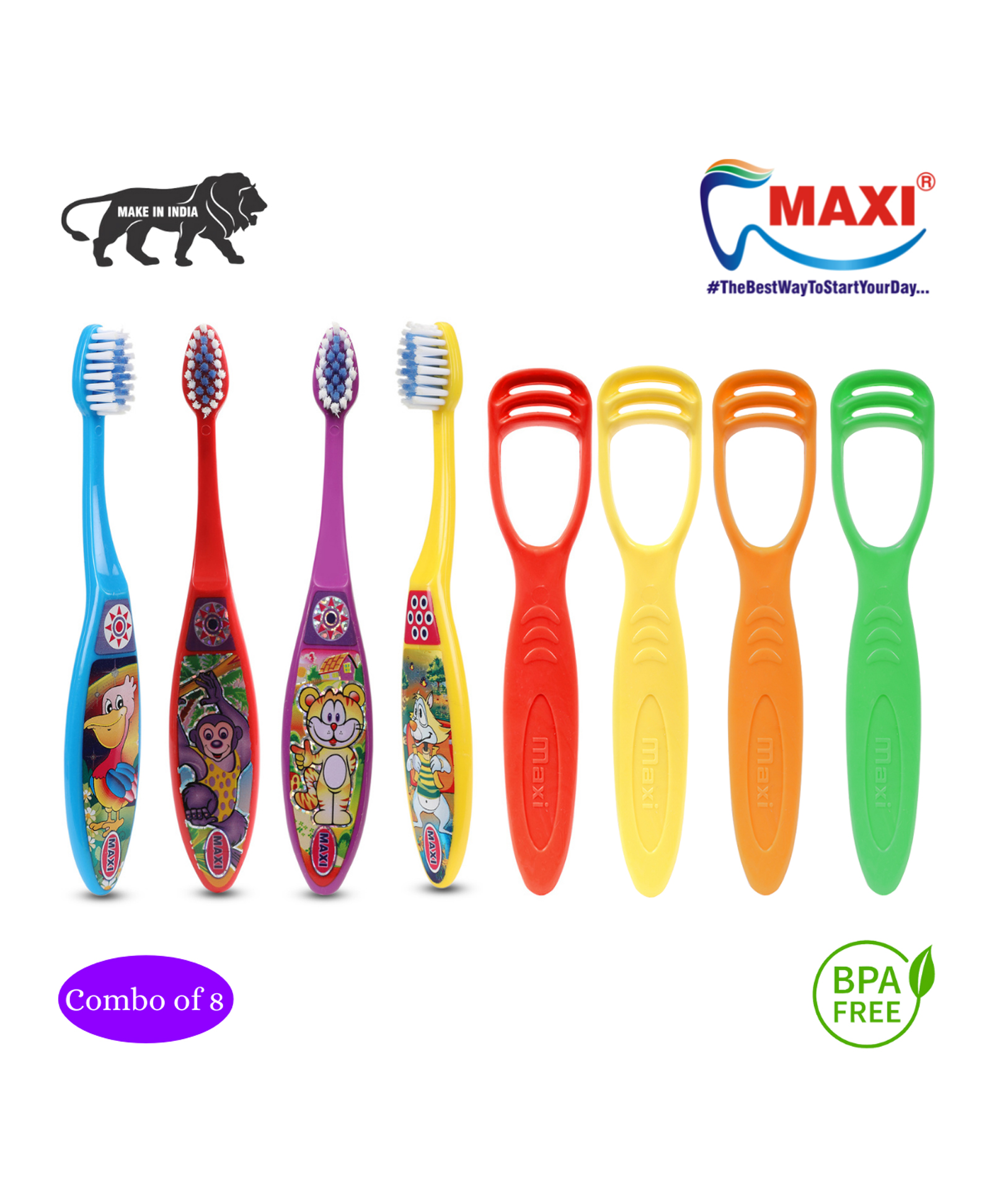 MAXI  Junior Oral Care Combos Toothrushes & Tongue Cleaner Pack of 8 - Multicolour-image-43