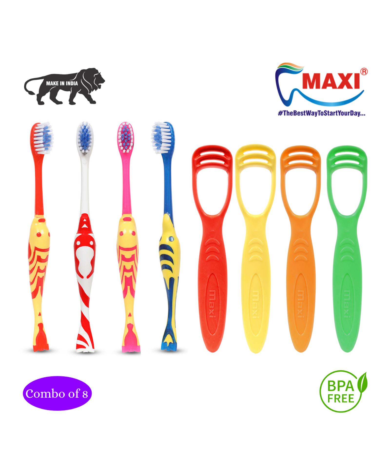 MAXI  Junior Oral Care Combos Toothrushes & Tongue Cleaner Pack of 8 - Multicolour-picture-20
