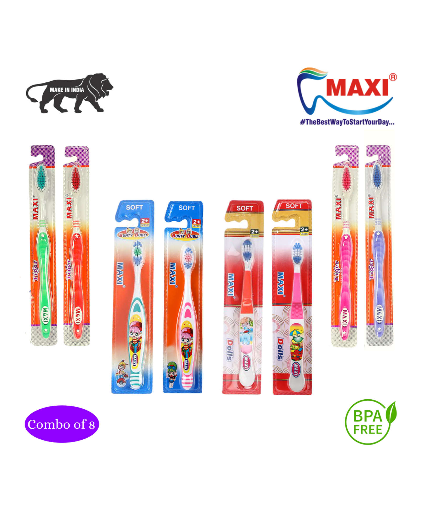MAXI Junior Toothbrush Pack of 8 - Multicolor-image-14