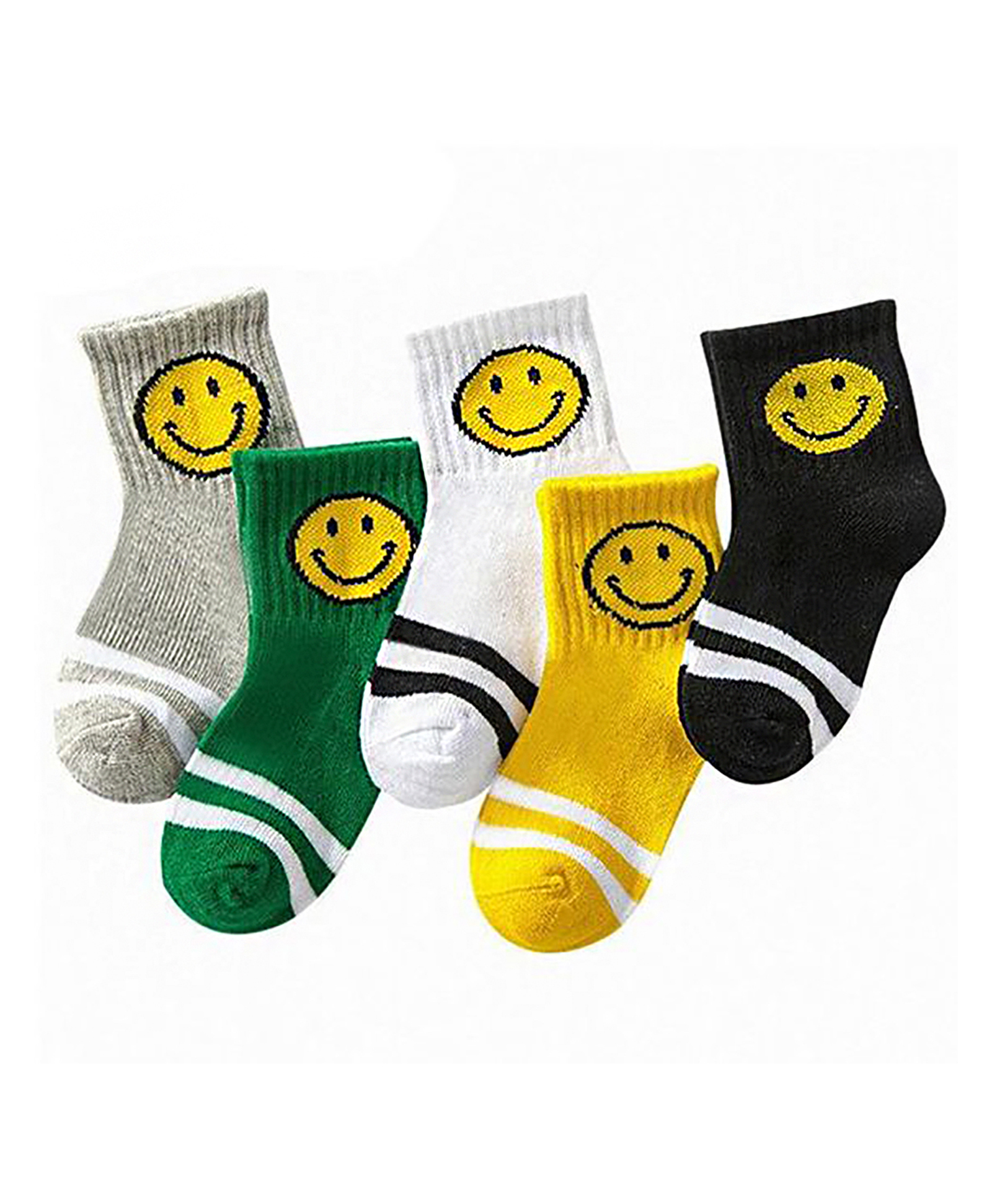 MOMISY Quarter Length Socks Pack of 5 - Black White Grey Green Yellow-image-46
