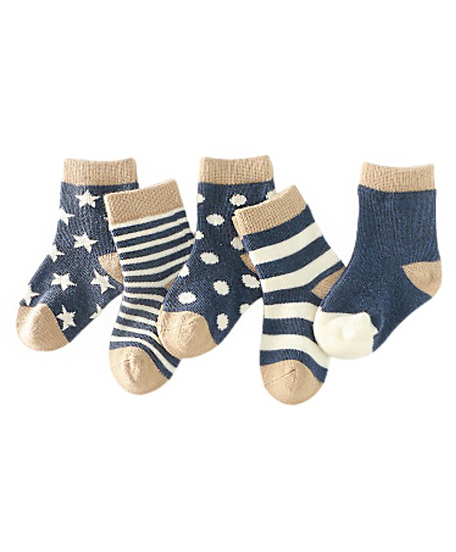MOMISY Stripe Cotton Ankle Length Socks Pack of 5 - Blue Beige-image-40
