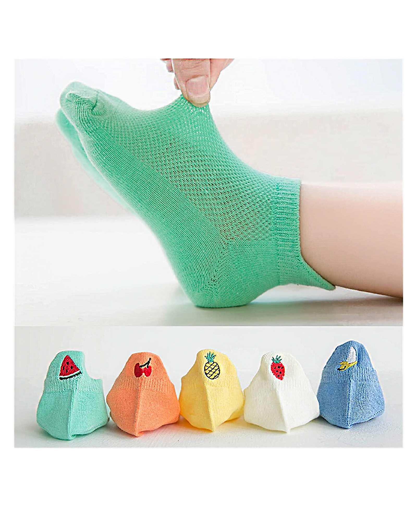 MOMISY Cotton Ankle Length Socks Fruits Design Pack of 5 - Multicolour-image-41