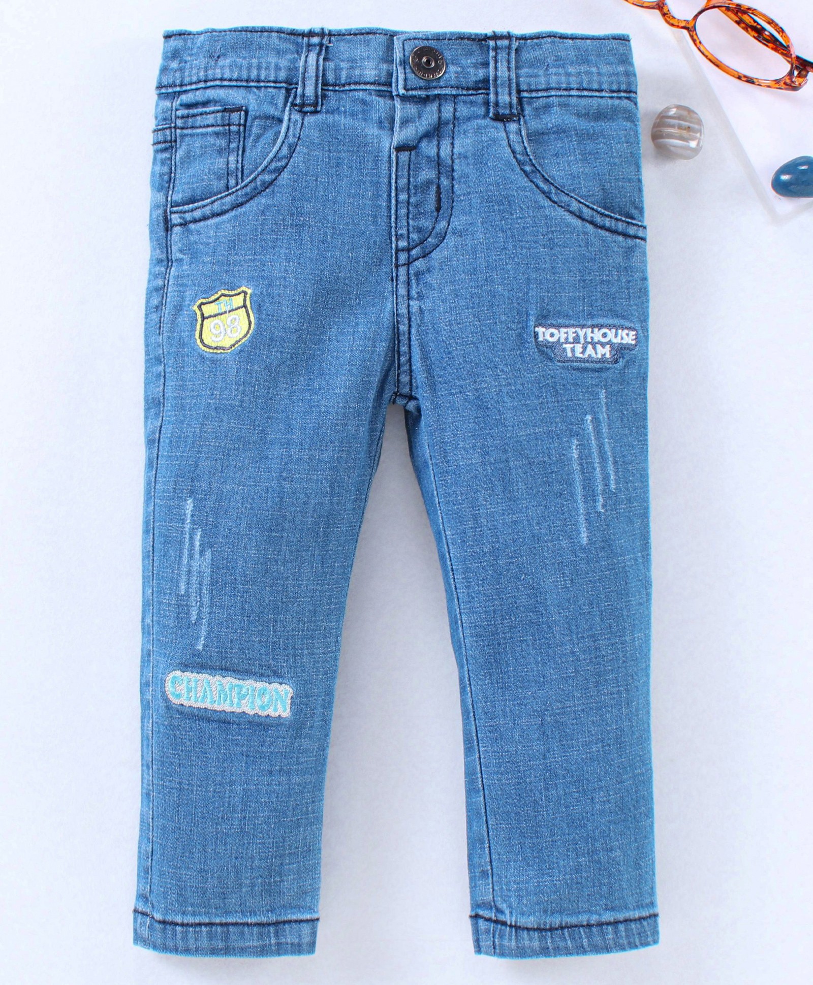 ToffyHouse Full Length Denim Jeans Champion Embroidery - Light Blue-picture-12