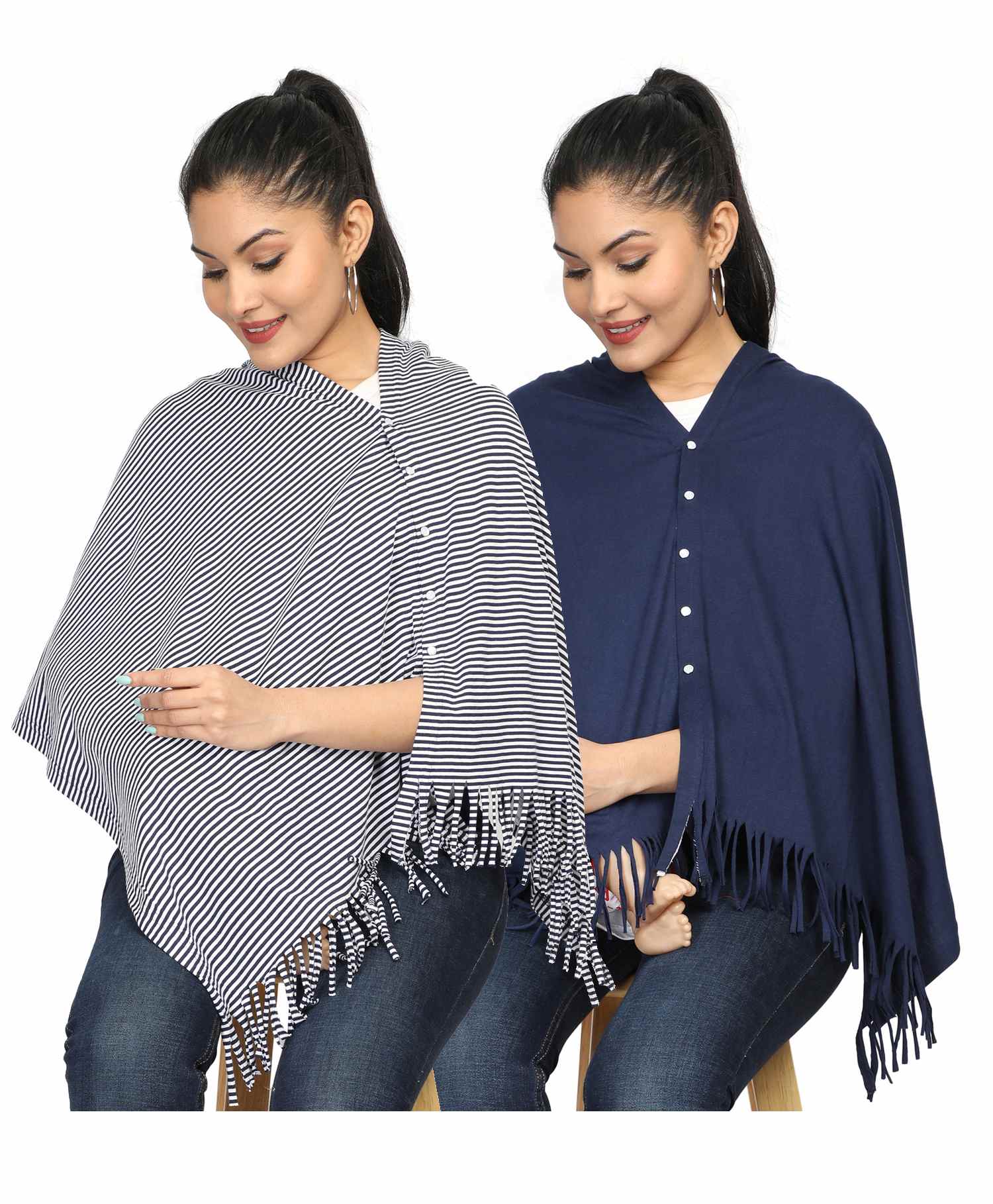 Nene Multi Purpose Mother's Breast Feeding Shawl Pack Of 2 - Grey Blue