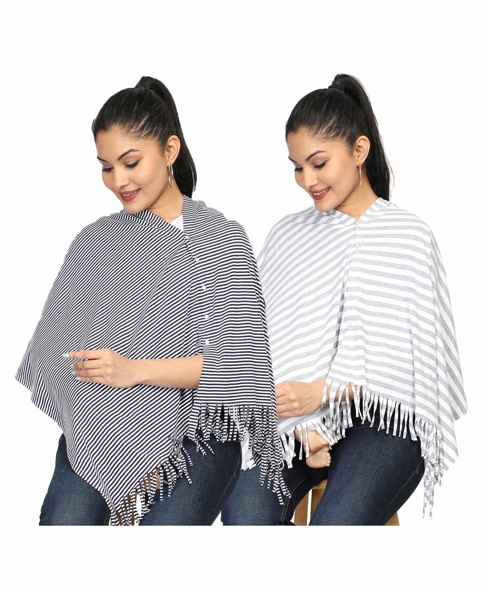 Nene Multi Purpose Striped Nursing Cover Pack of 2 - Grey White-image-34