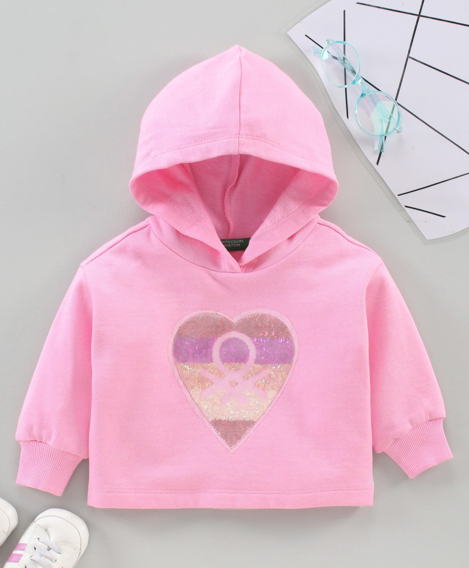 UCB Full Sleeve Hooded Sweatshirt with Sequin Heart - Light Pink-picture-20