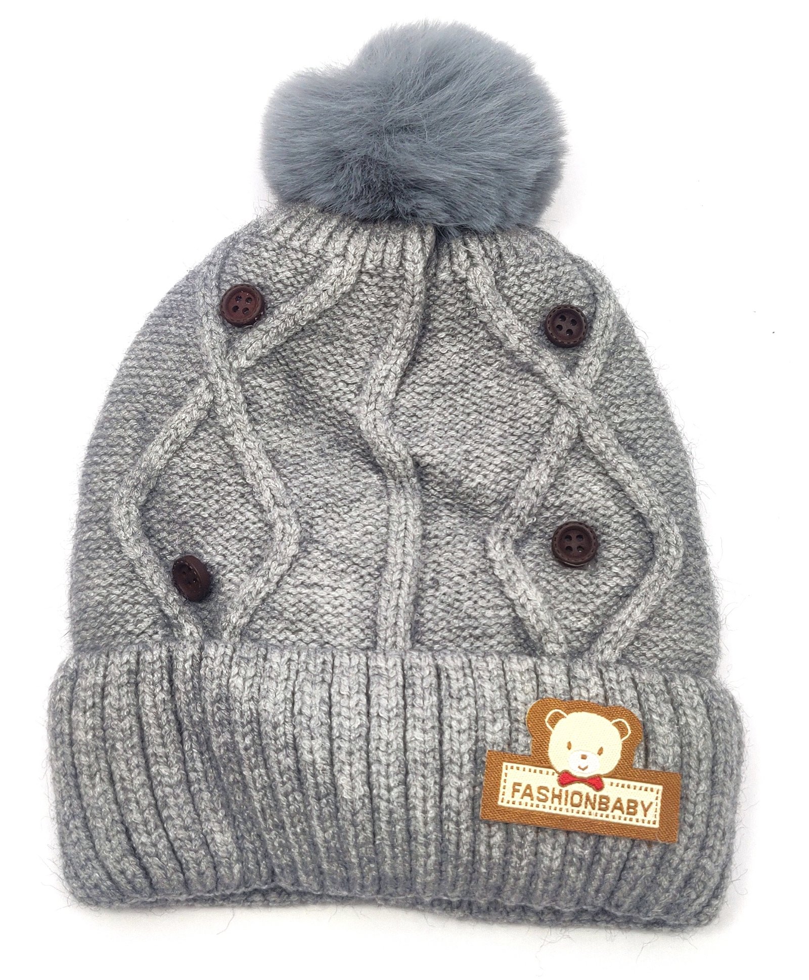 Kid-O-World Button Embellished Woolen Cap - Grey-picture-13