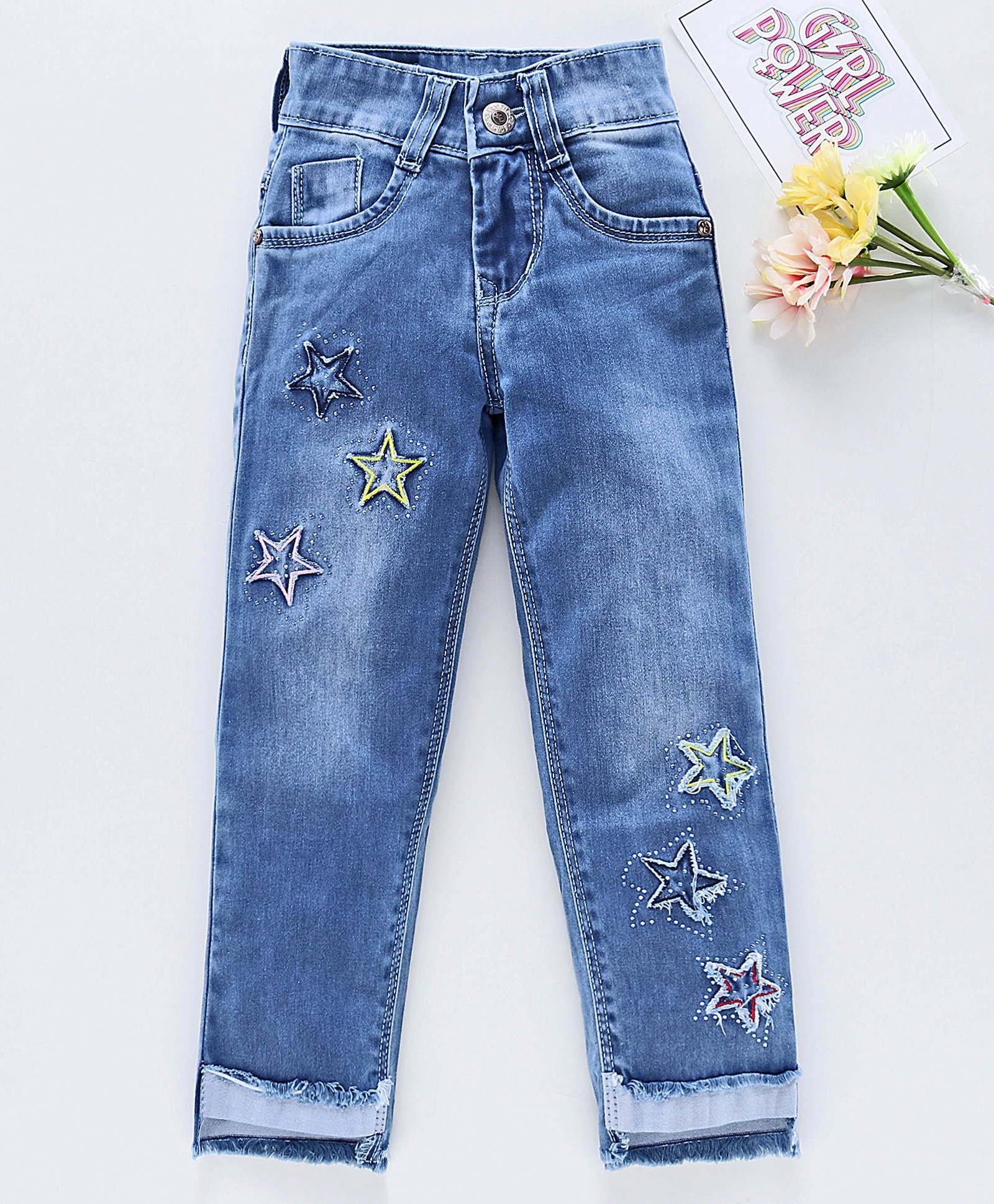 Buy Enfance Star Embroidery Ripped up Down Jeans - Blue for Girls (4-5  Years) Online in India, Shop at FirstCry.com - 9795798