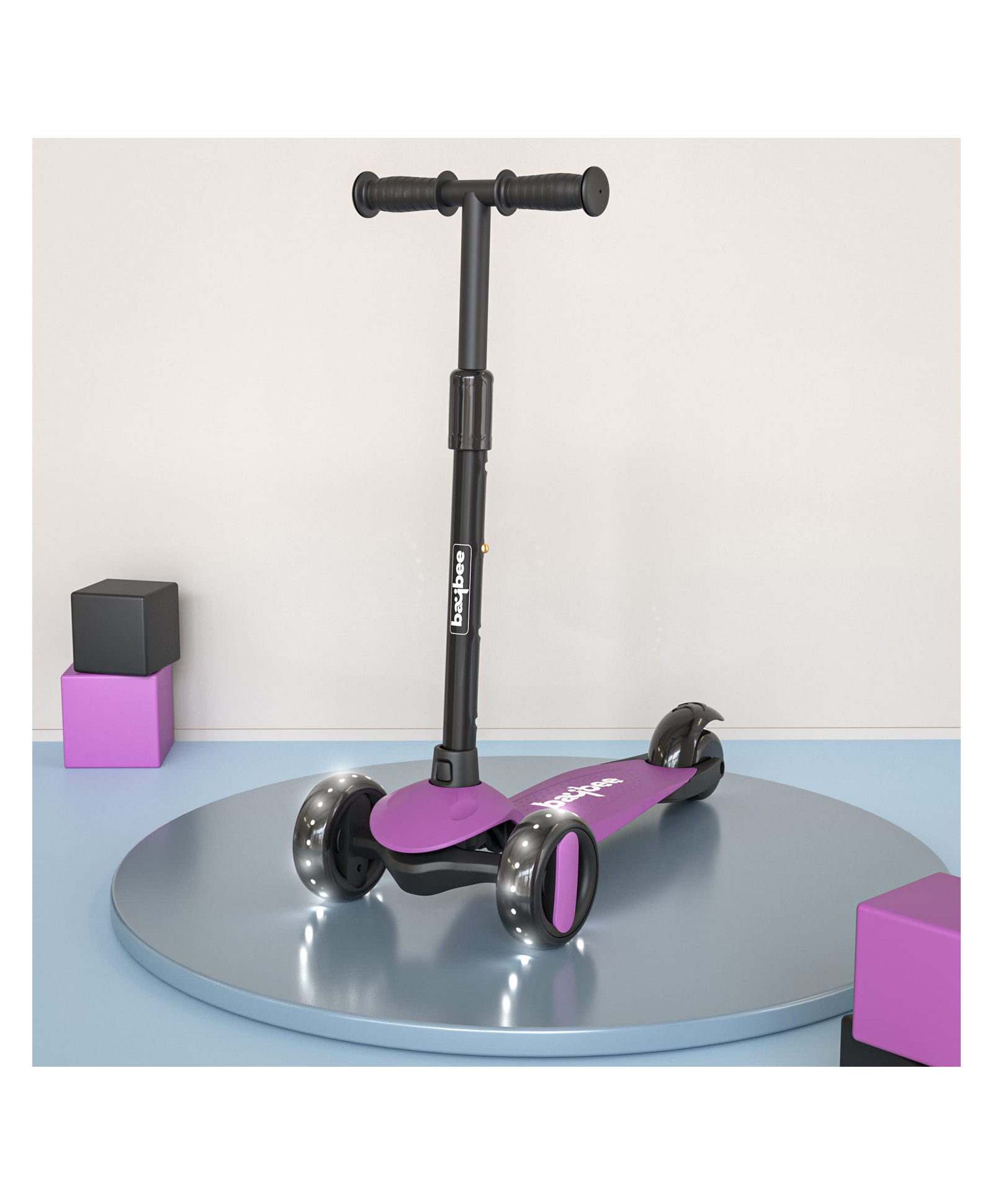 Baybee Alpha Glide 3 Wheel Runner Scooter with LED Wheels - Violet-picture-37