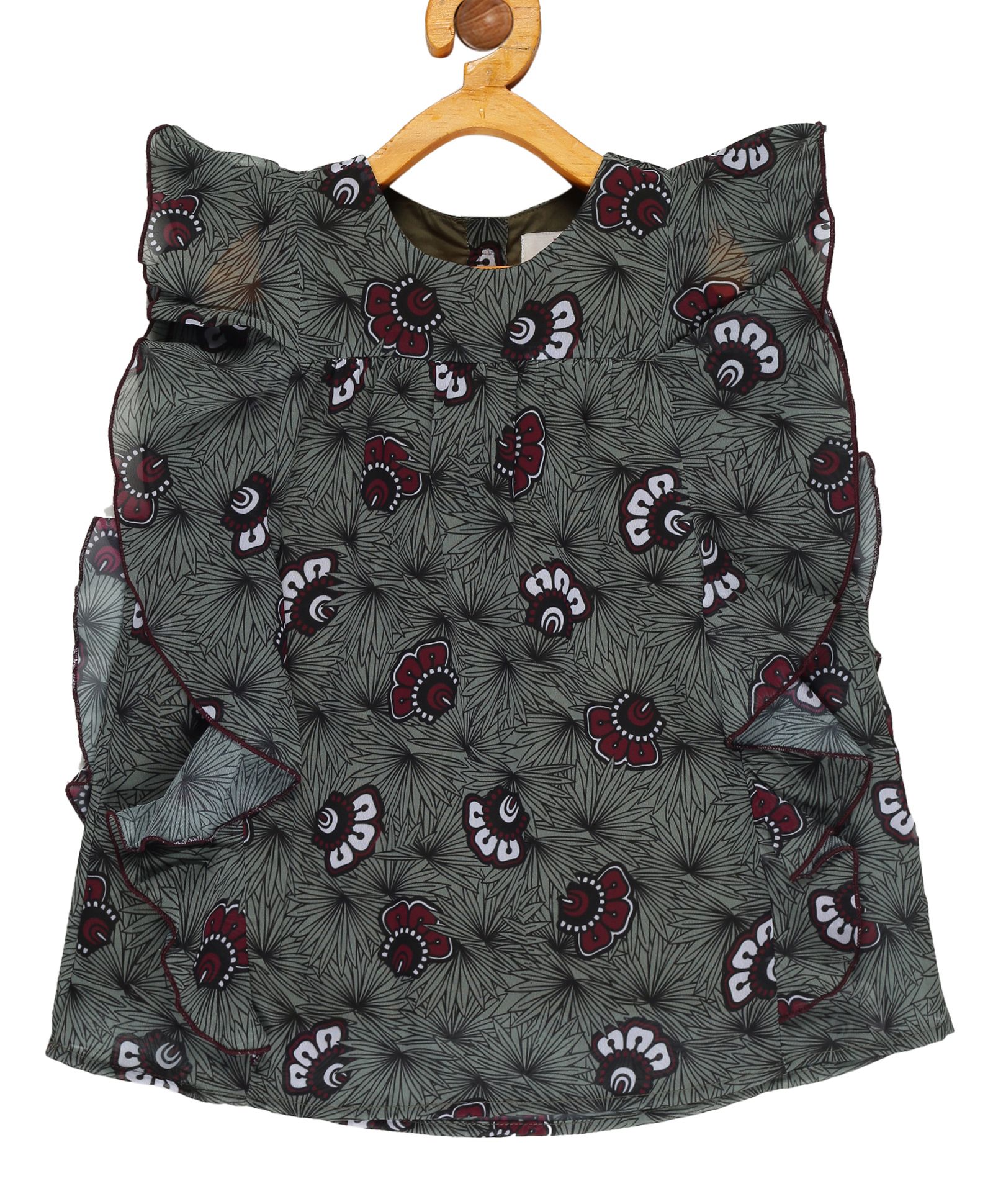 Young Birds Short Sleeves Floral Print Top - Olive Green-picture-17