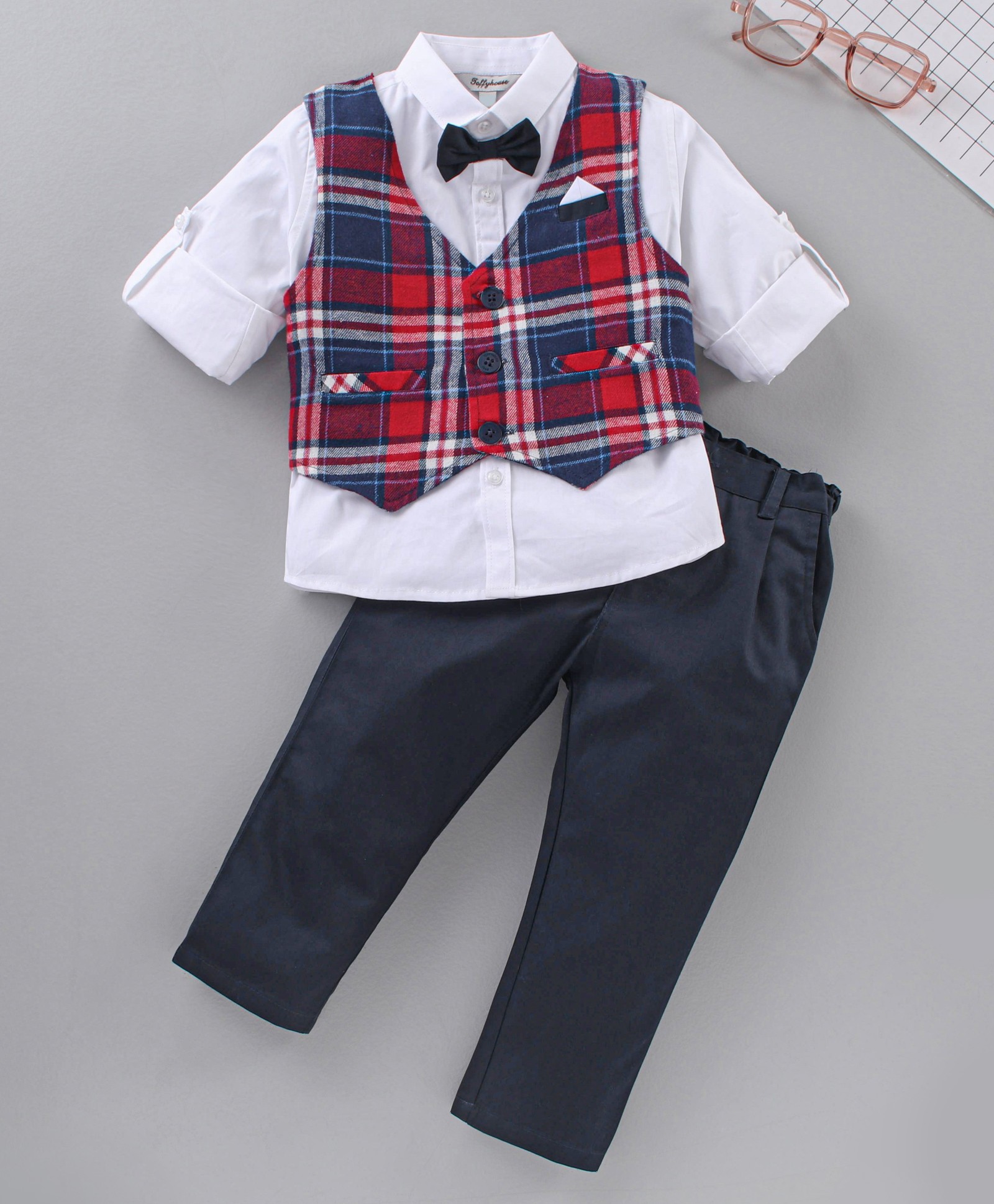 ToffyHouse Full Sleeves Party Suit Checks - Multicolor-image-4
