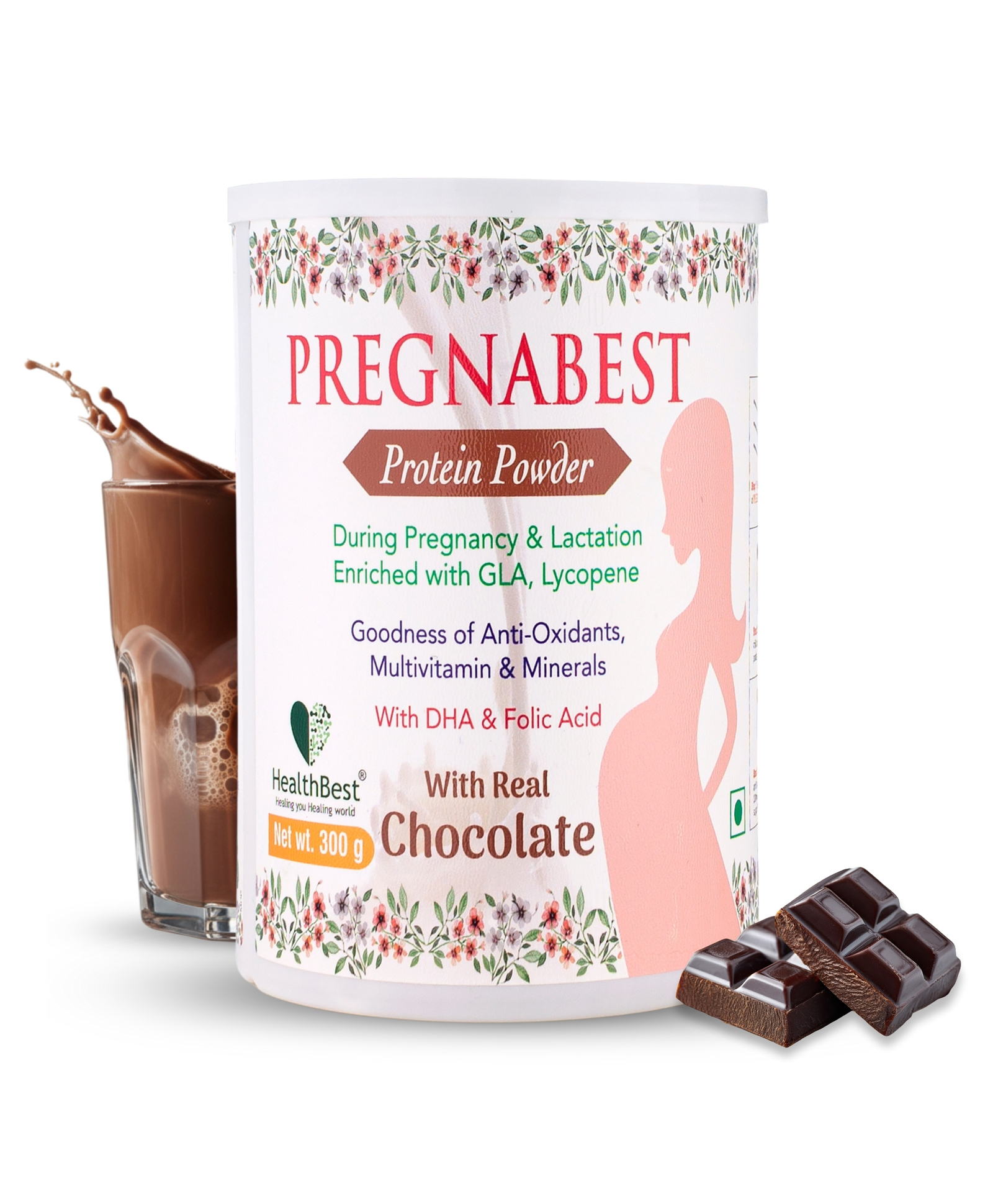 HealthBest Lactation Support Protein Powder Supplement for Women Chocolate Flavor - 300gm