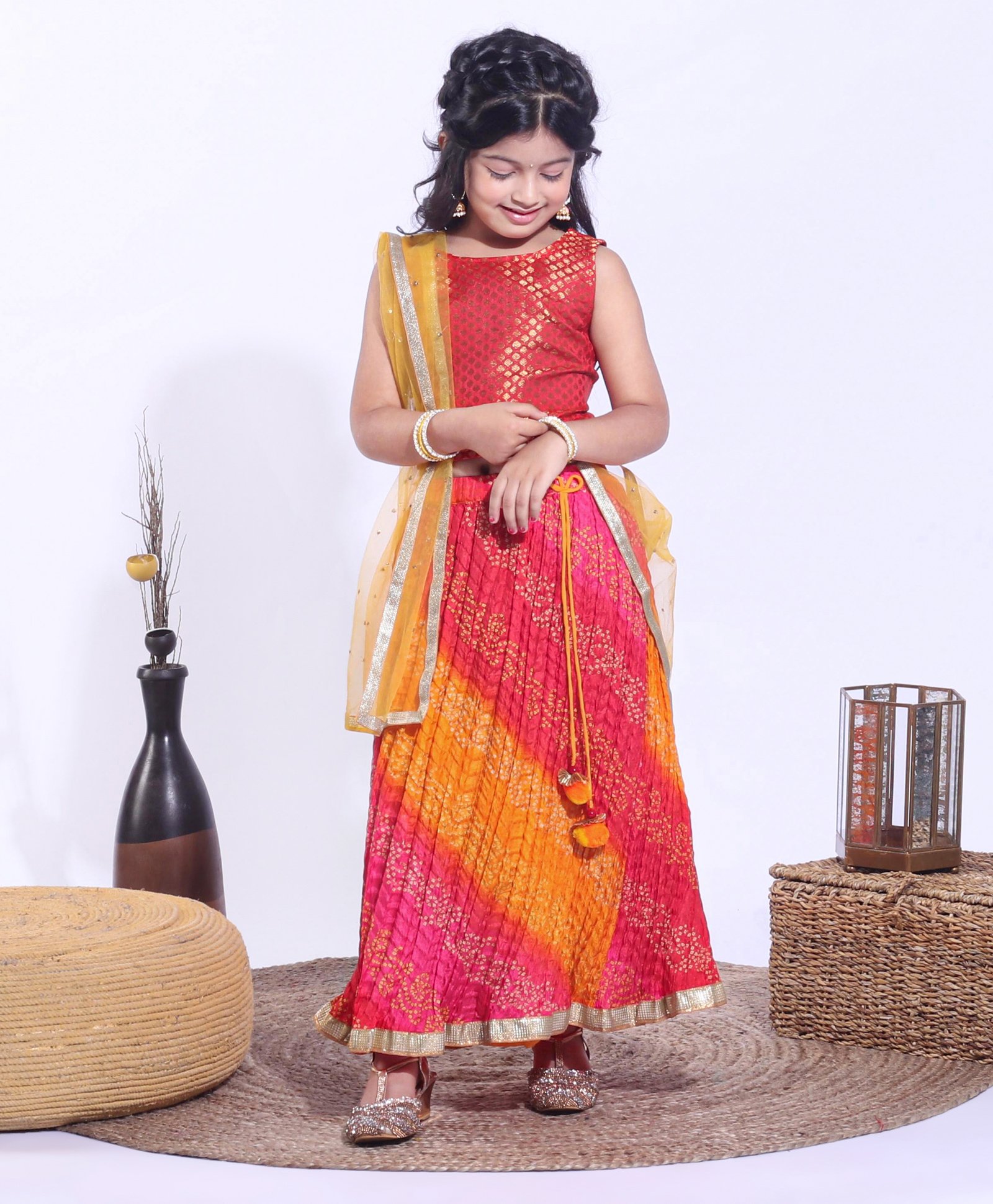 Babyhug Sleeveless Printed Choli with Lehenga and Dupatta - Multicolor-image-24