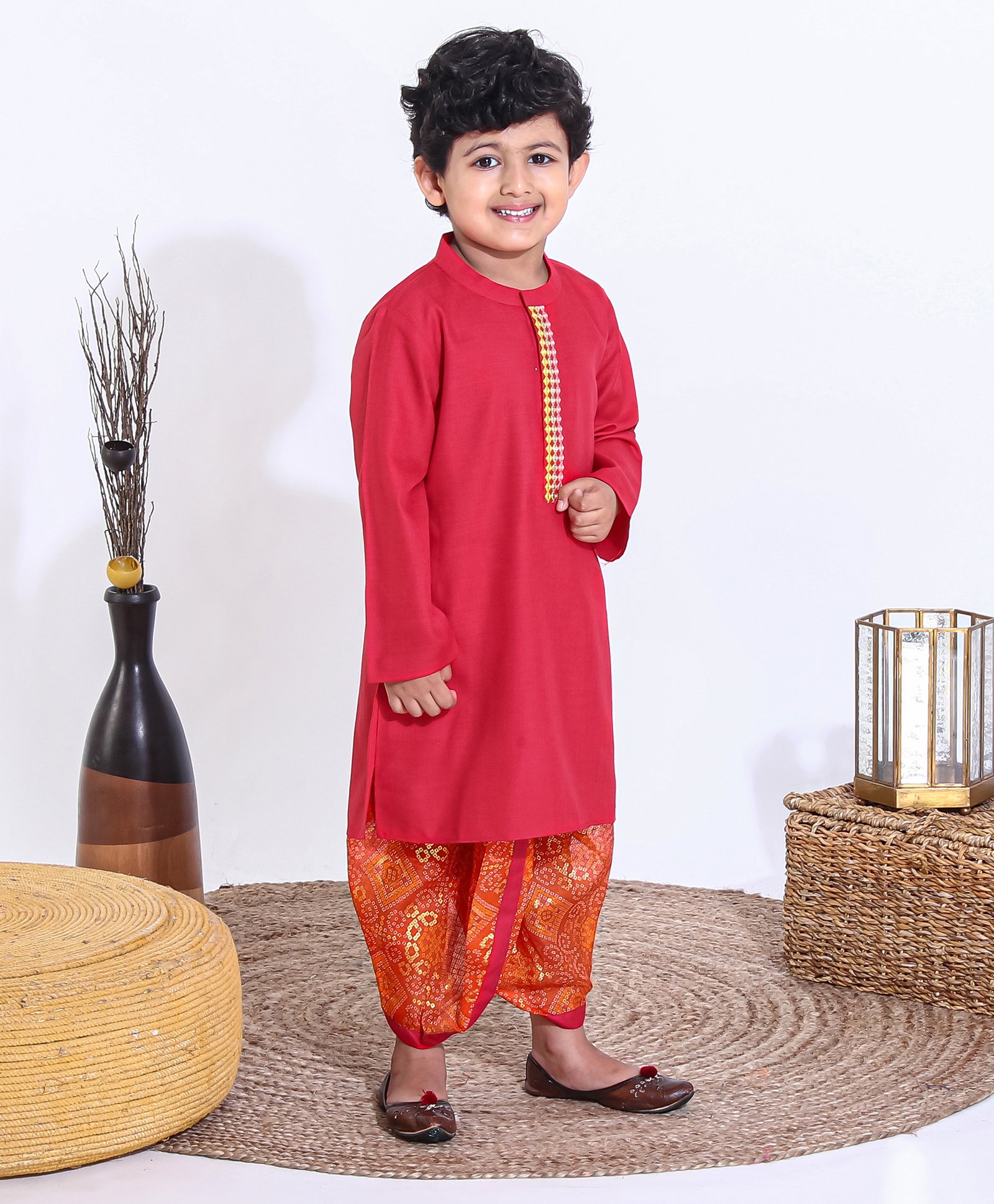 Babyhug Full Sleeves Dhoti & Kurta Set - Red-picture-17