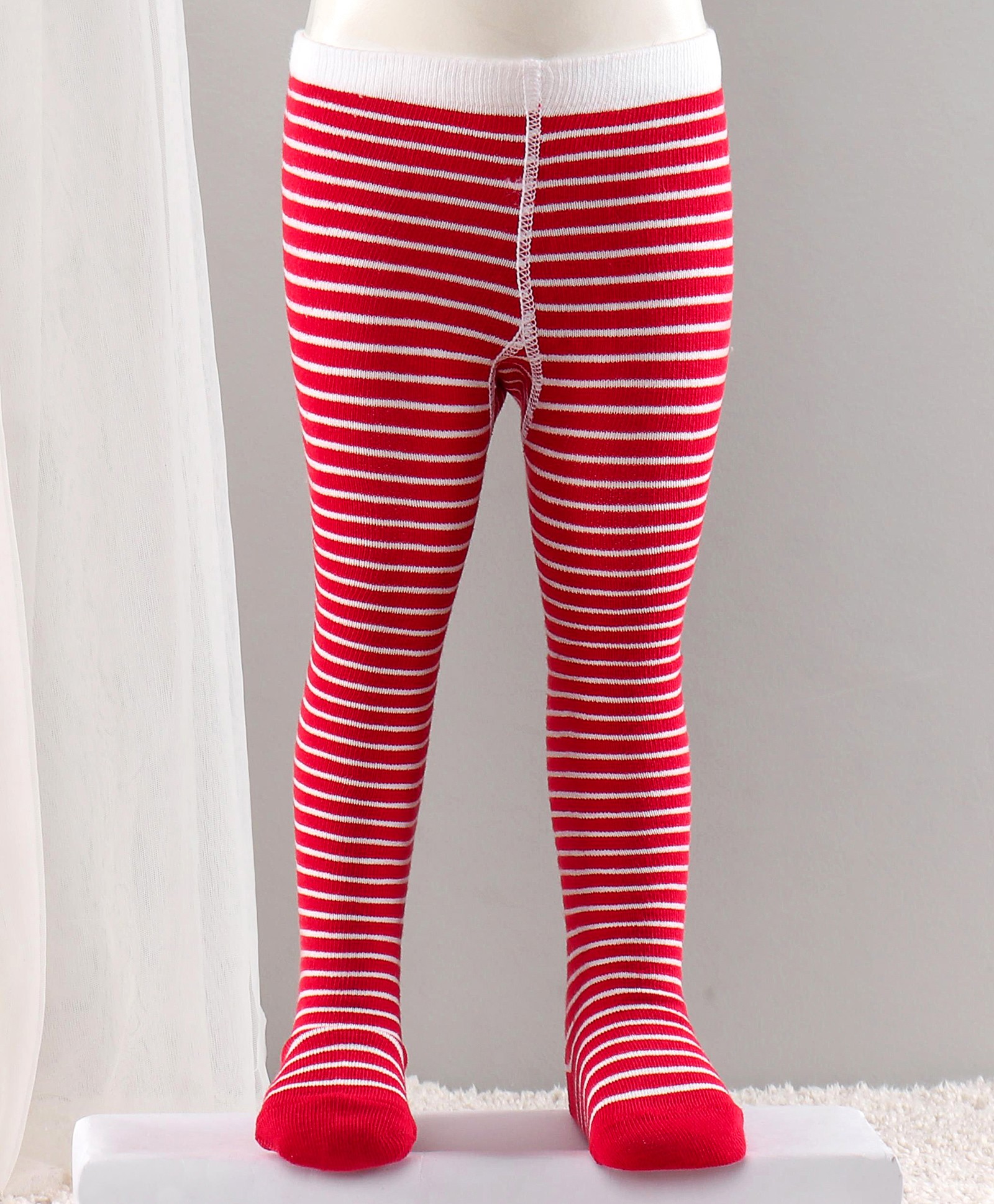 Cute Walk by Babyhug Cotton Striped Antibacterial Footed Tights - Red-image-42