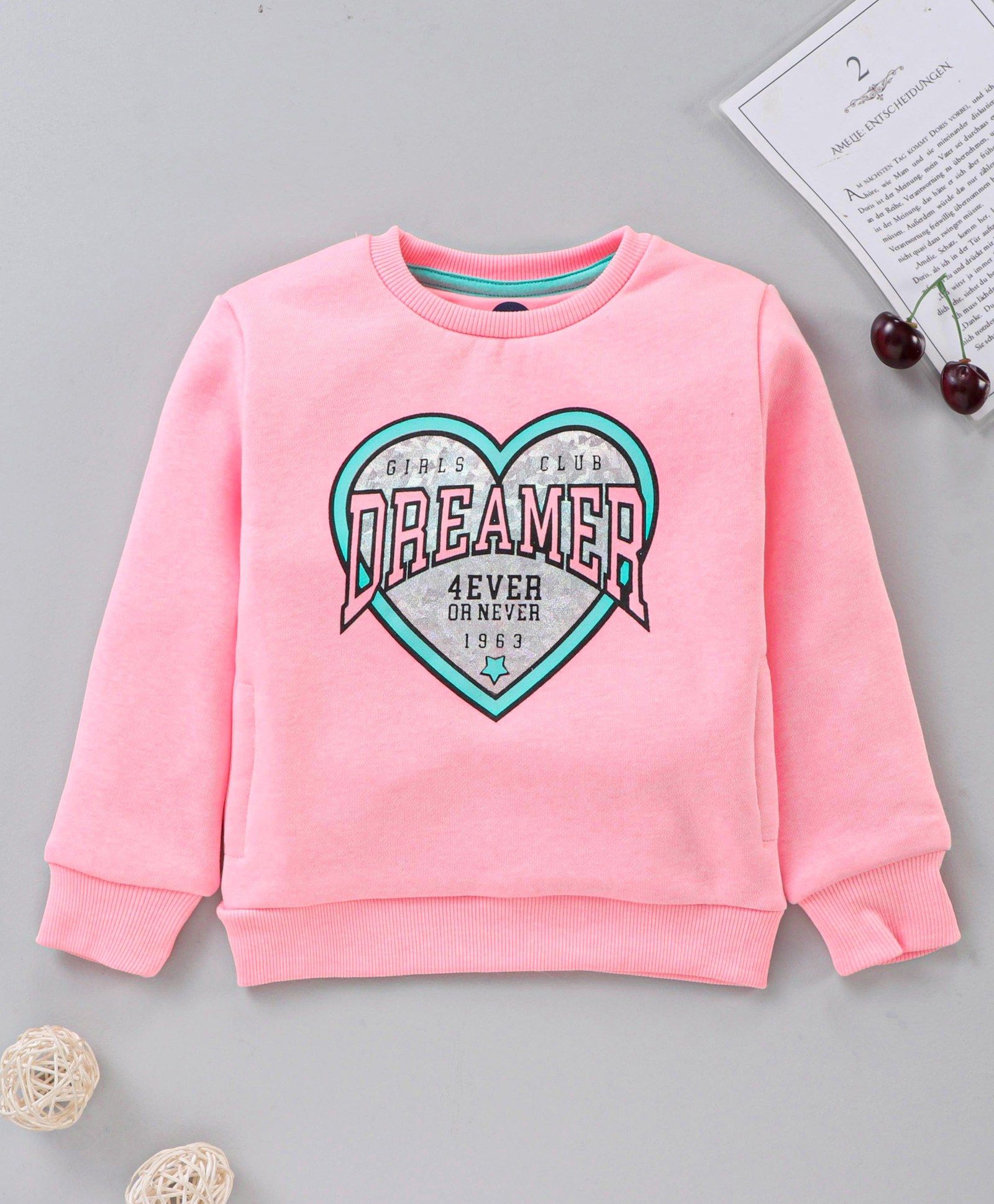 Vitamins Full Sleeves Sweatshirt Heart Print - Pink-image-49