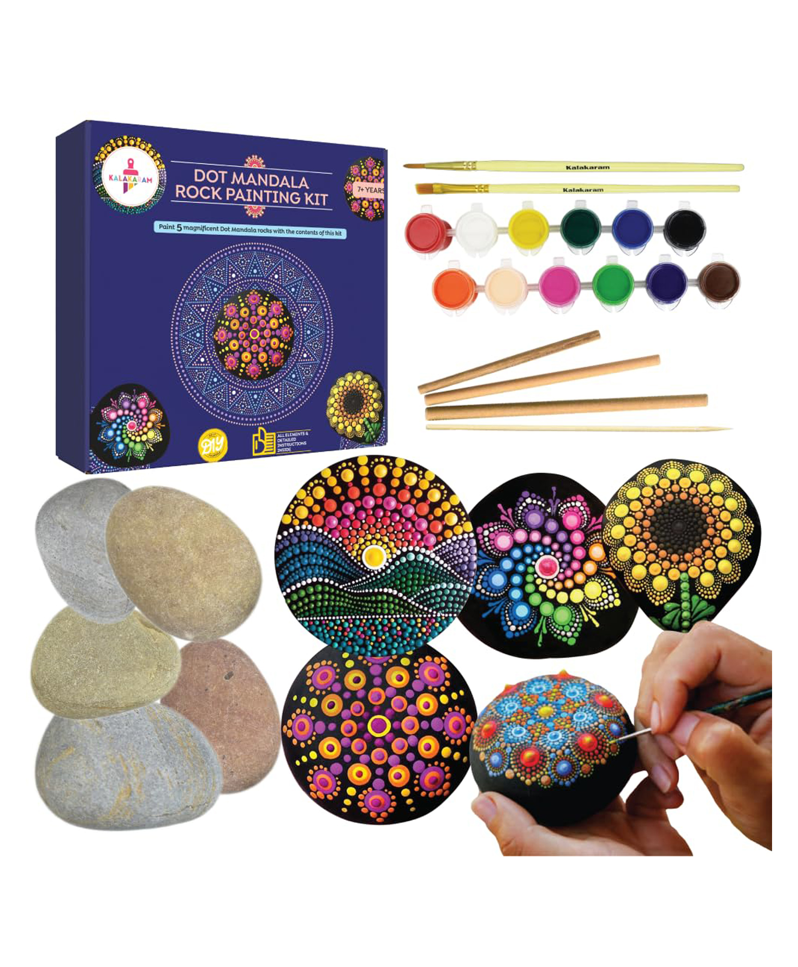 Kalakaram Dot Mandala Rock Painting Kit - Multicolour-image-8