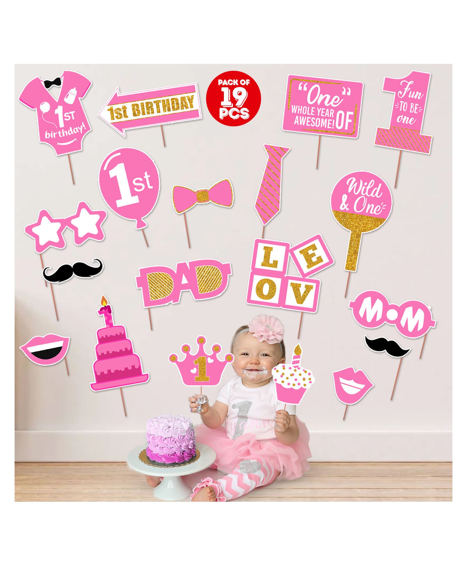Zyozi 1st Birthday Party Photo Booth Props - Pack of 19 Pieces-picture-10