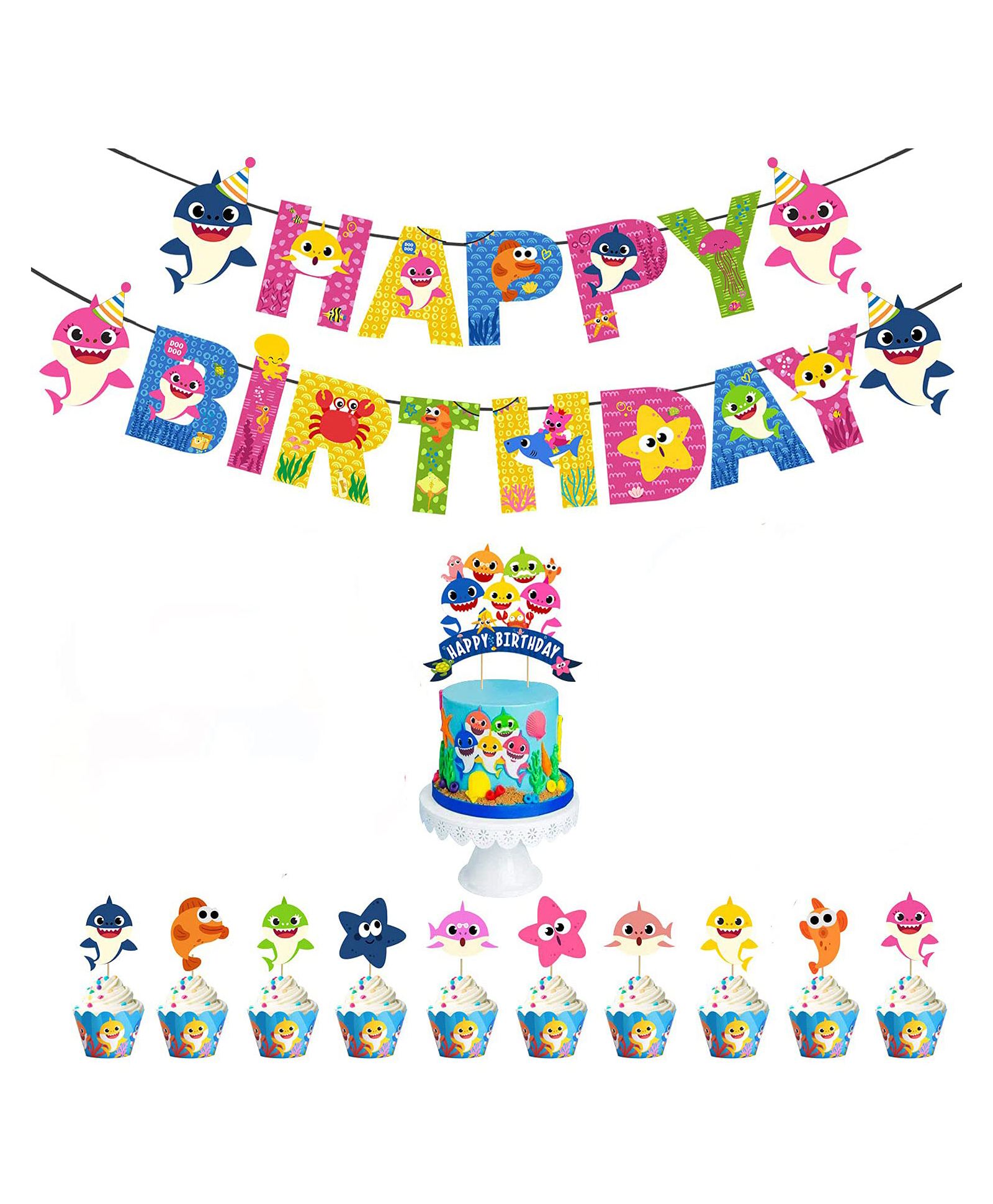 ZyoziShark Baby Birthday Decoration Kit With Cake Toppers - Pack of 12-image-15
