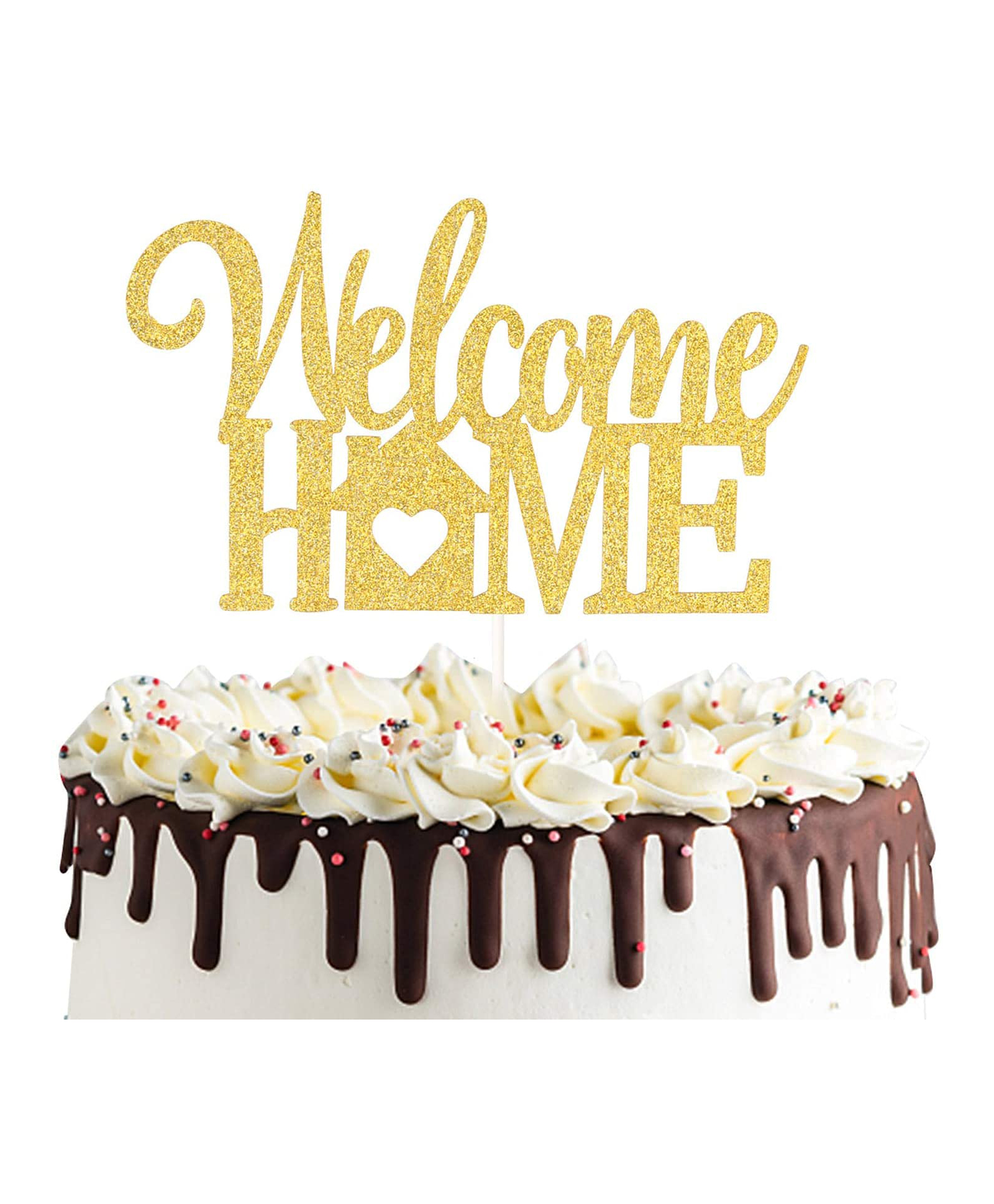 Zyoz Welcome Home Glitter Glitter Cake Topper Housewarming Party Decoration - Golden-image-1