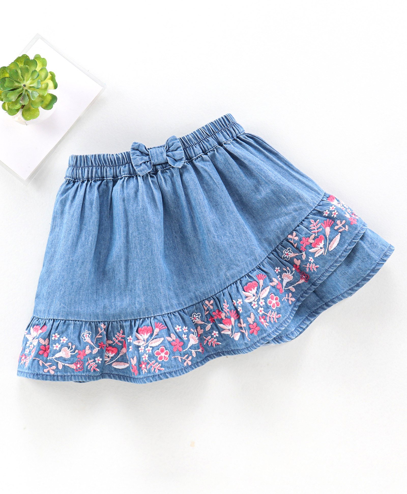 embroidered denim skirt knee length