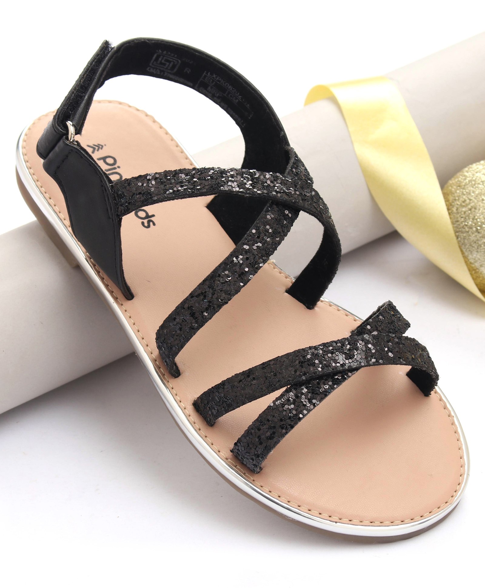 Pine Kids Party Wear Shimmered Sandals - Black-picture-22