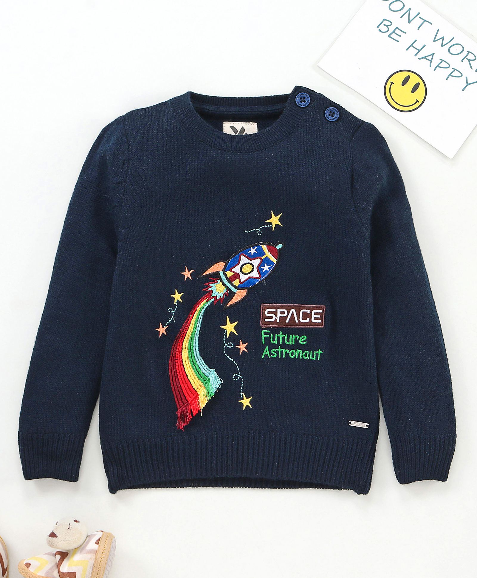 Yellow Apple Full Sleeves Pullover Sweater Rocket Design - Blue-image-24