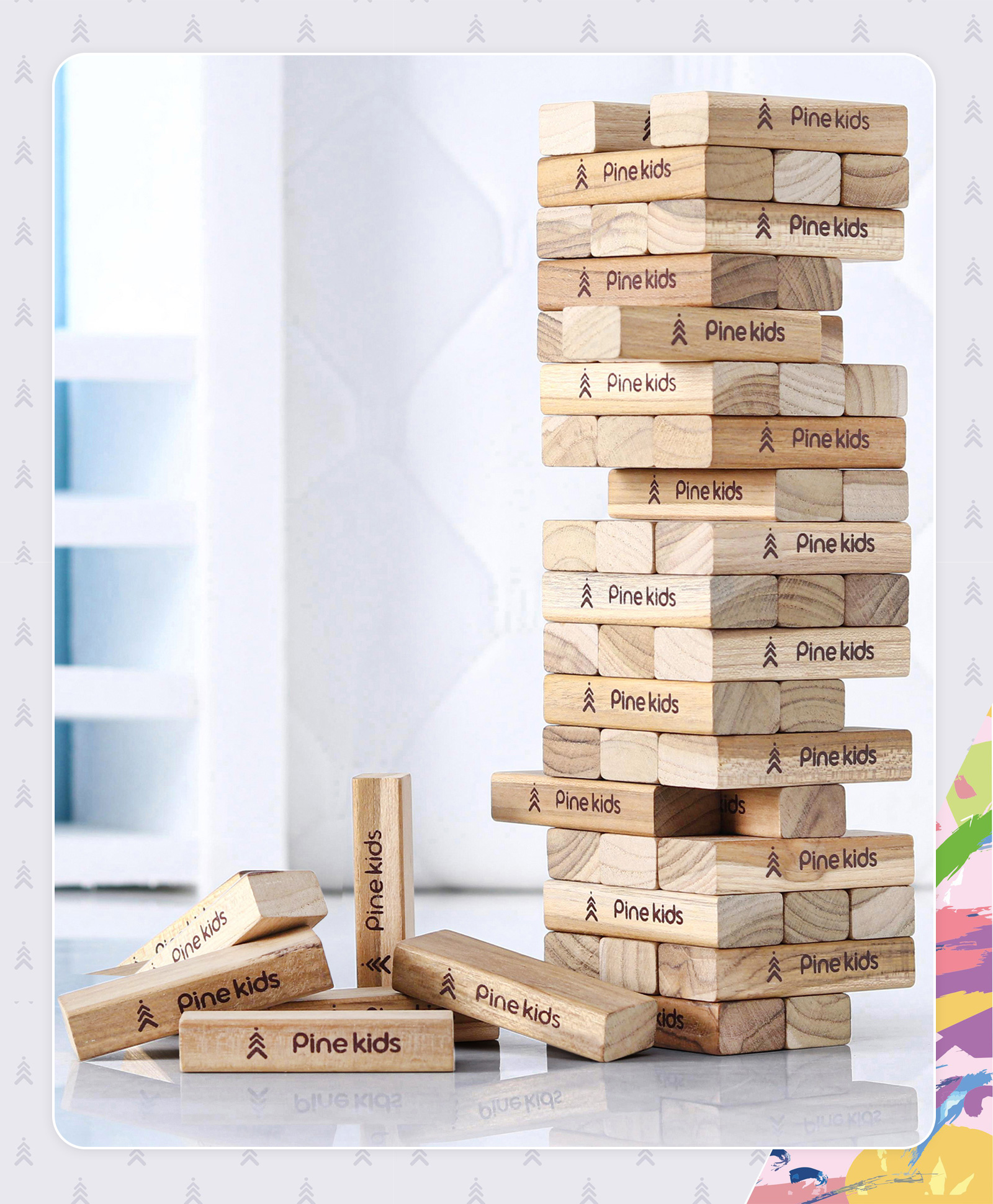 Pine Kids  54 Blocks Wooden Stacking & Tumbling Tower - 54 Pieces-picture-5