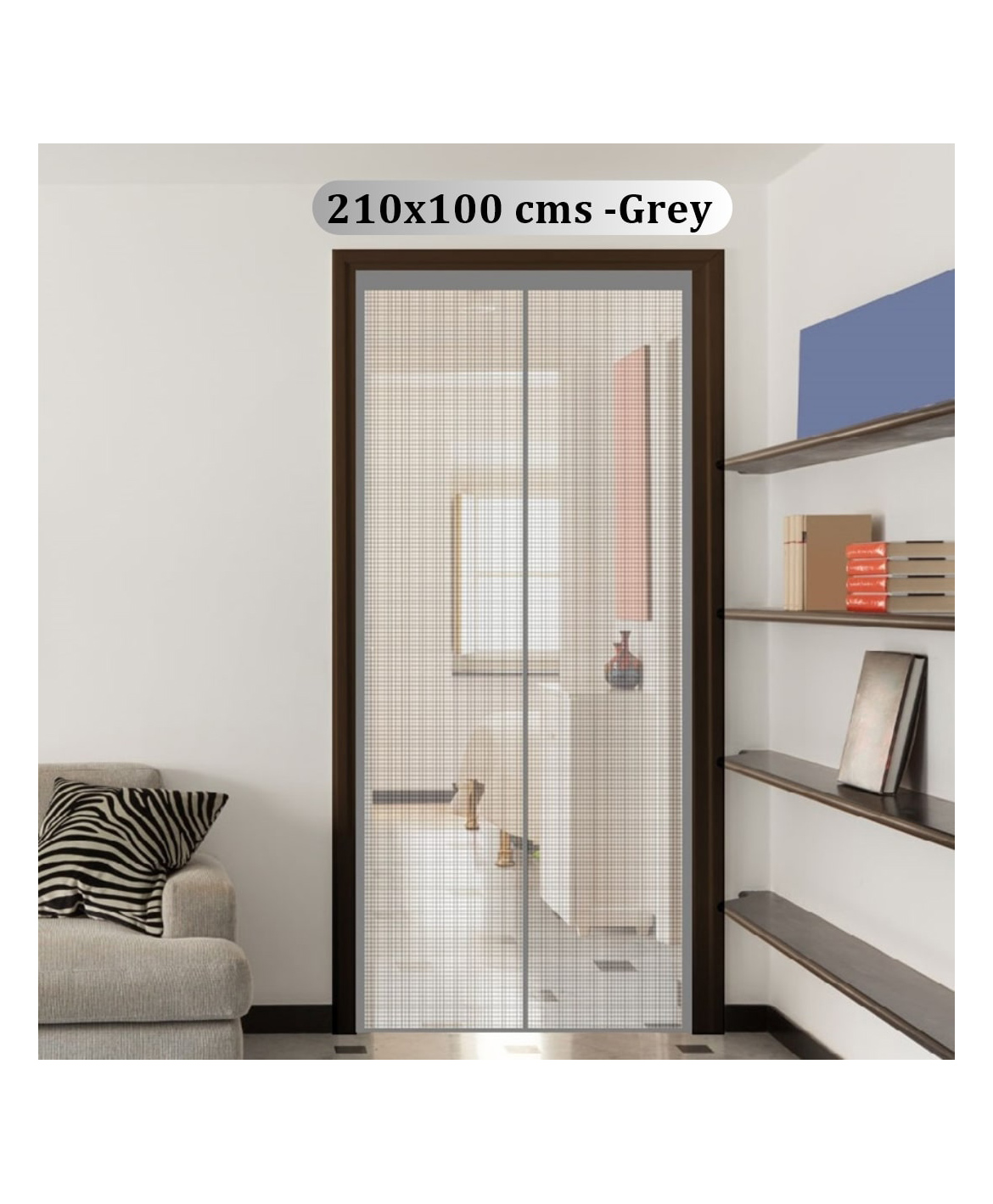 Classic Mosquito Net Fiberglass Magnetic Screen for All Door Types with Self Adhesive Hook Tape 210 x 100 cm - Grey-image-45