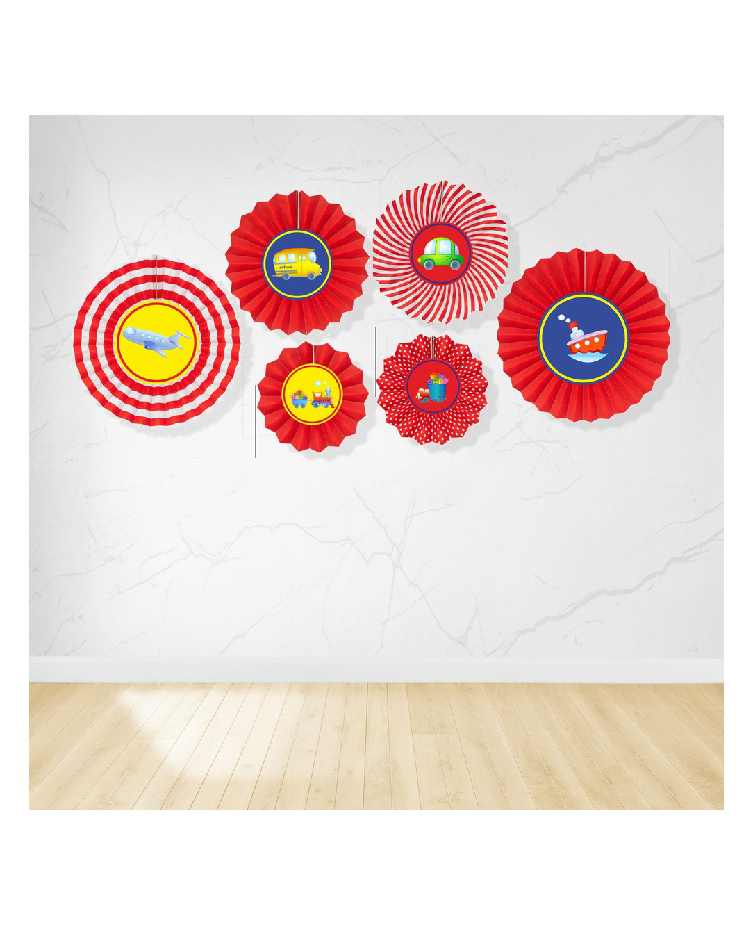 Vehicles Birthday Paper Fan Kit Red - Pack of 6-image-30