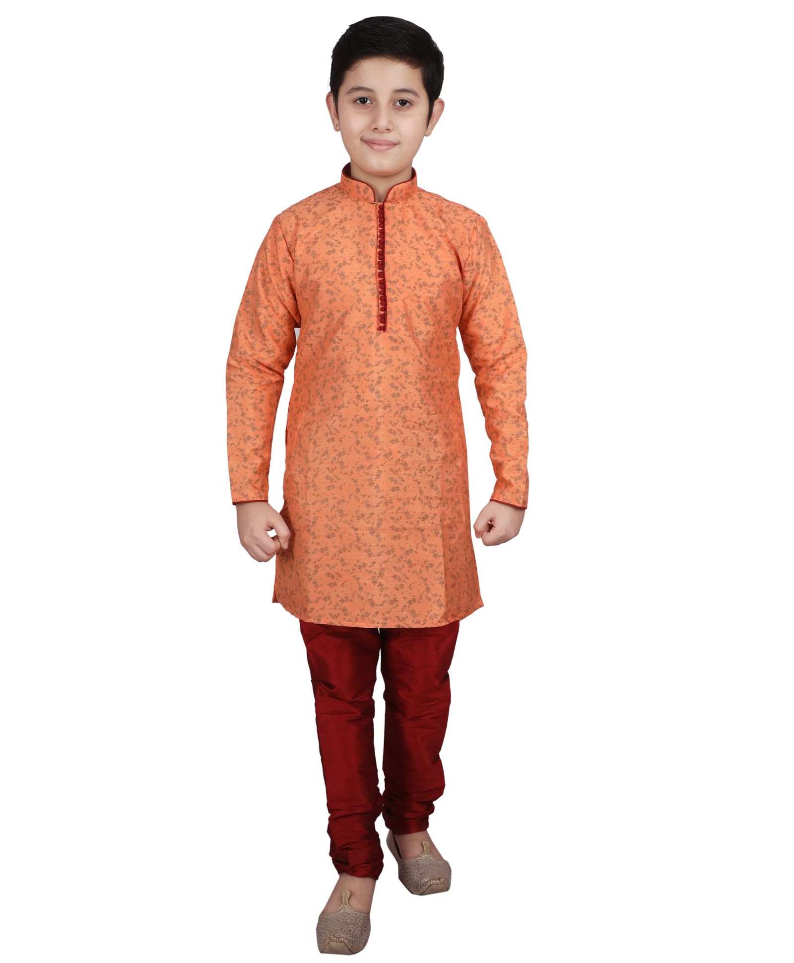 P-MARK Full Sleeves Printed Kurta And Pyjama Set - Orange-picture-35