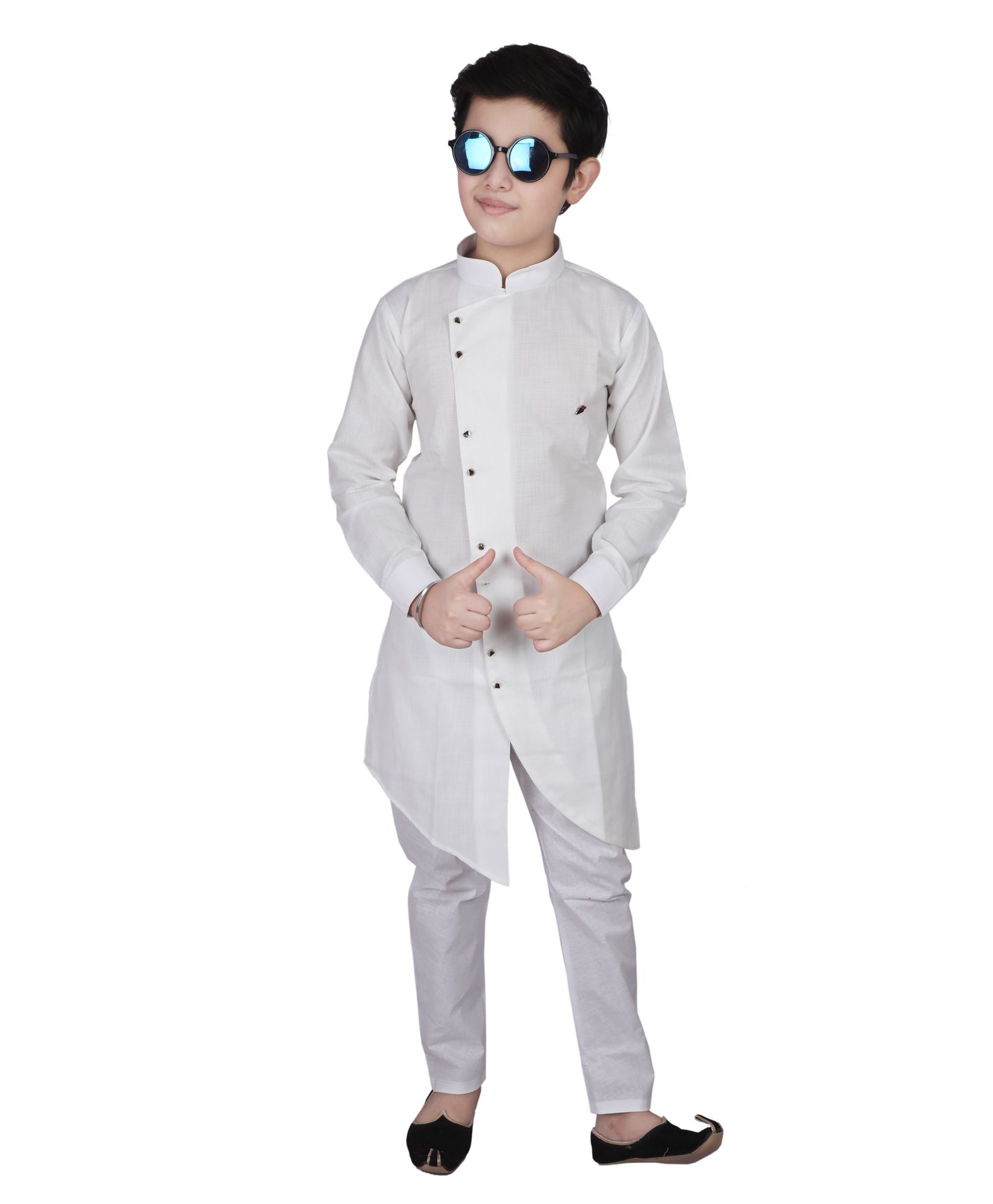 P-MARK Solid Full Sleeves Kurta With Pajama - White-image-35
