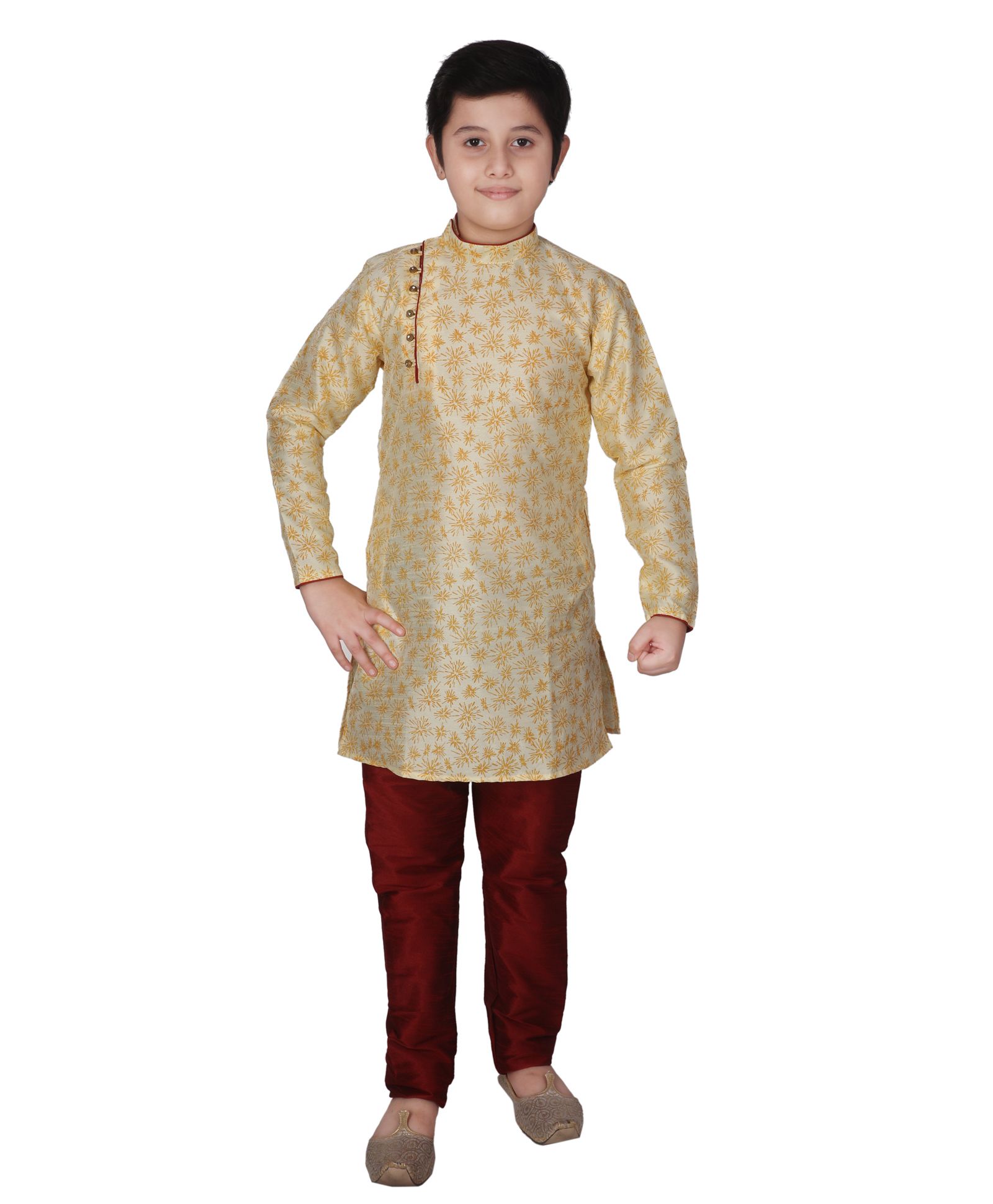 P-MARK Full Sleeves Abstract Print Detailing Kurta With Pajama - Golden-image-42