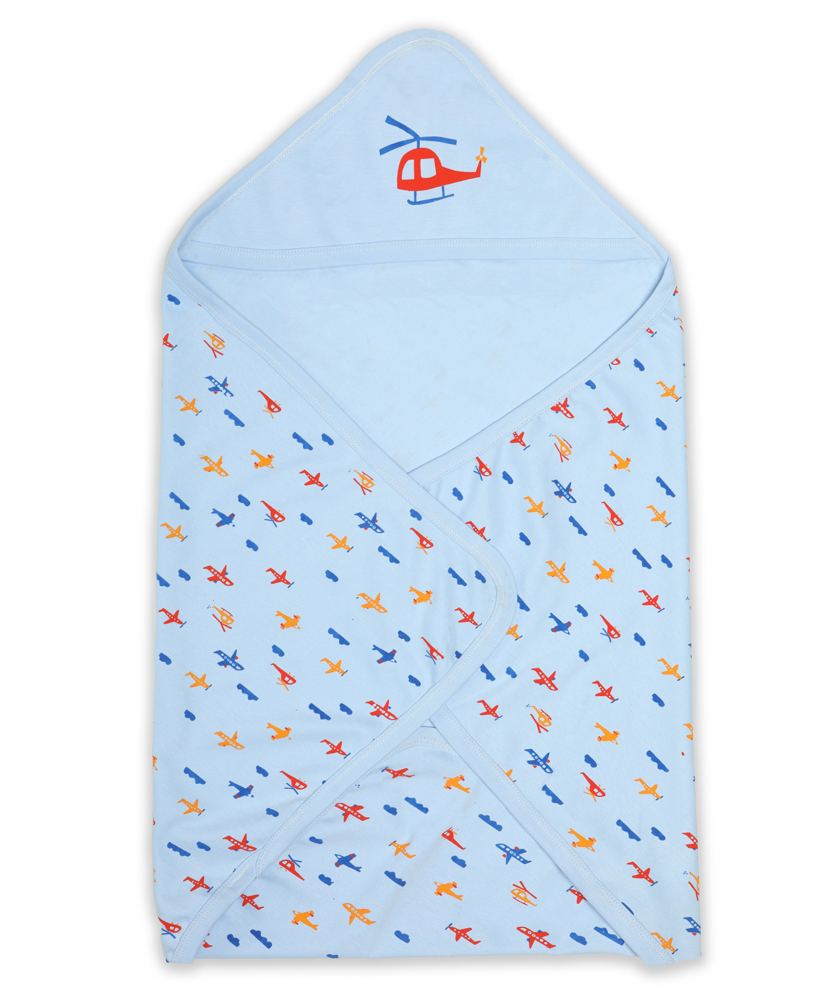LuvLap Soft 100% Cotton Hooded Wrapper Helicopter Print - Sky Blue-picture-41