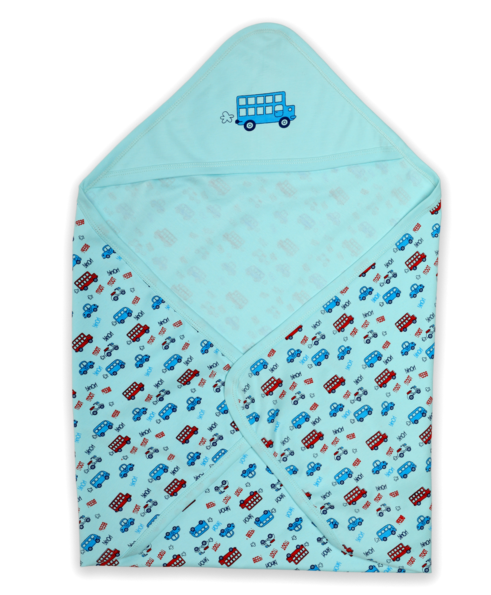 LuvLap Hooded Wrapper Cum Blanket Bus Print - Blue-picture-33