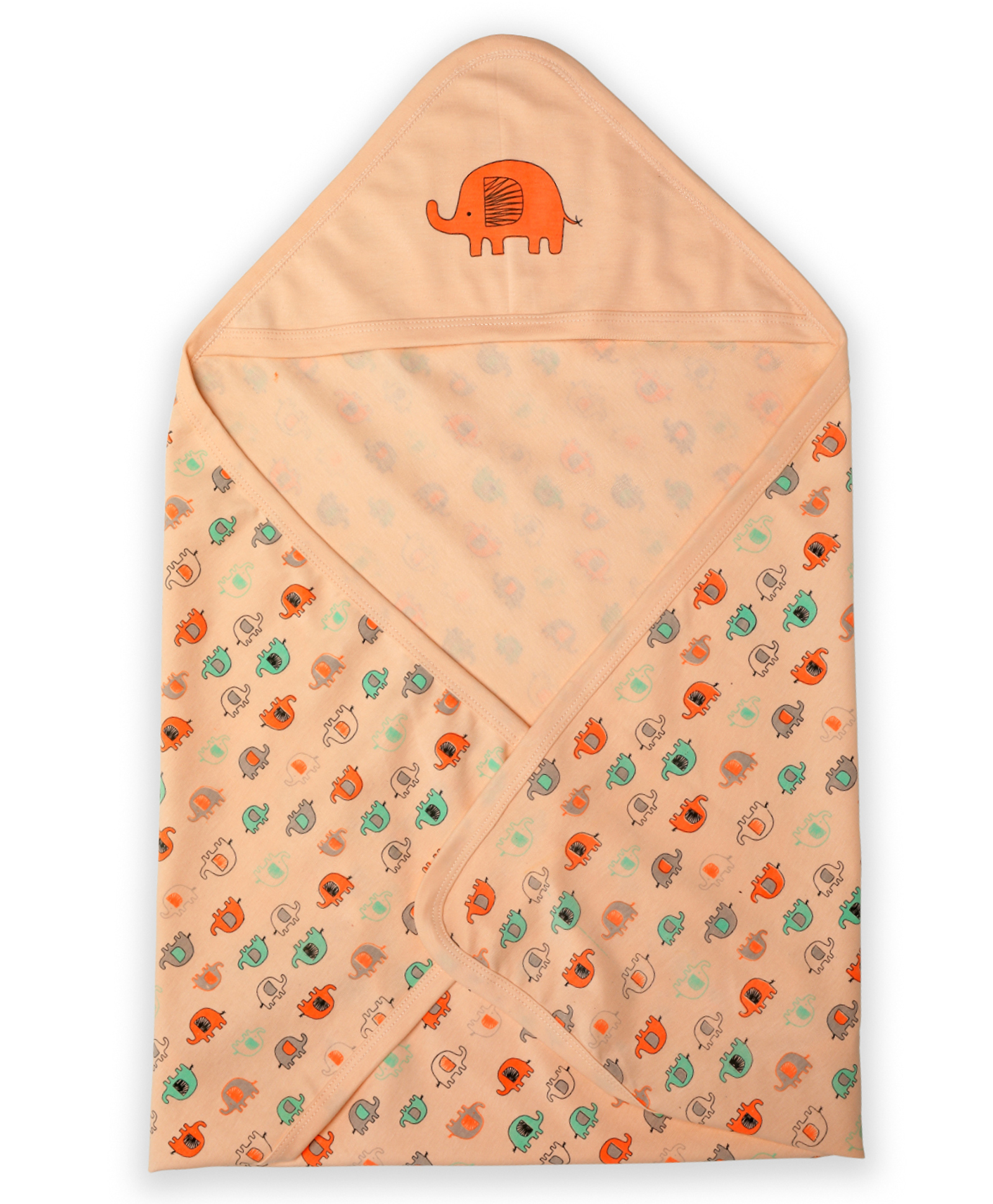 LuvLap Hooded Wrapper Cum Blanket Elephant Print - Orange-picture-49