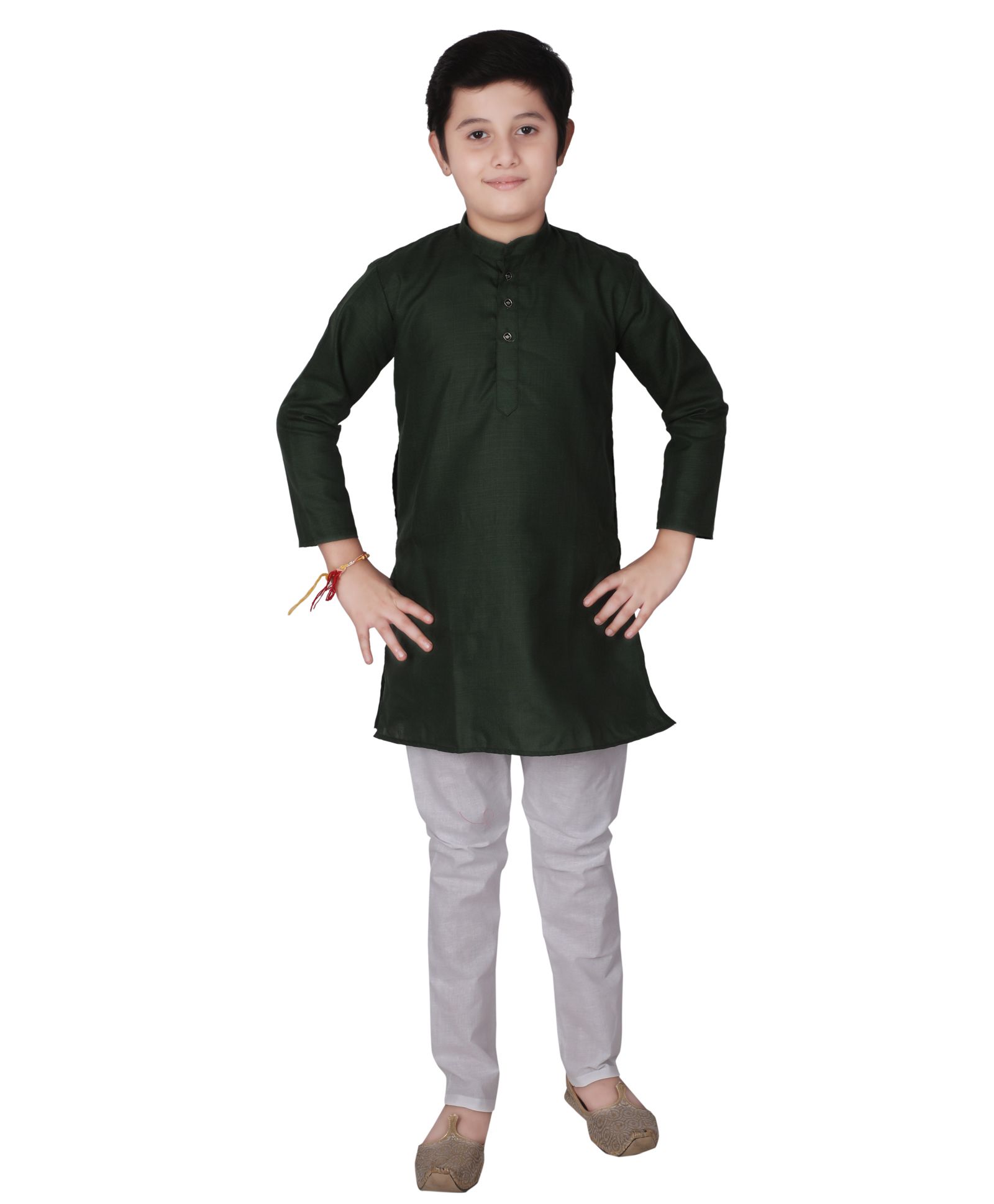 P-MARK Full Sleeves Solid Kurta With Pajama - Dark Green-picture-33