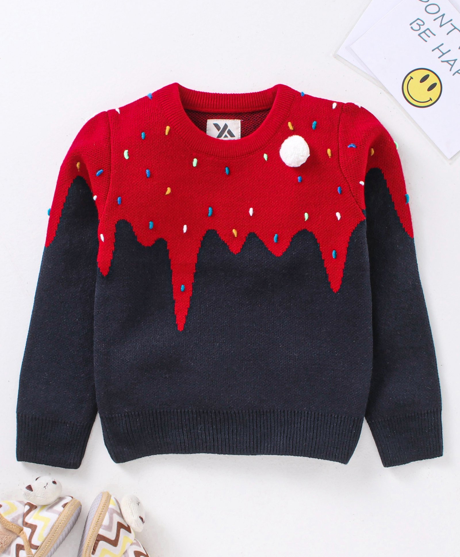Yellow Apple Full Sleeves Pullover Sweater Ice Cream Embroidery - Navy Blue-picture-19