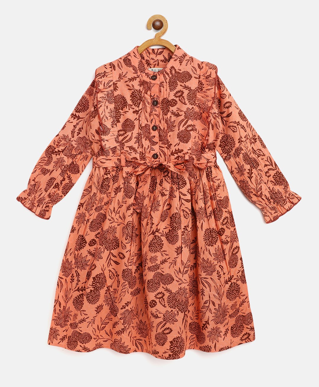 Bella Moda Full Sleeves Floral Print Dress - Orange for Girls (10-11 Years) Online in India, Shop FirstCry.com - 9892423