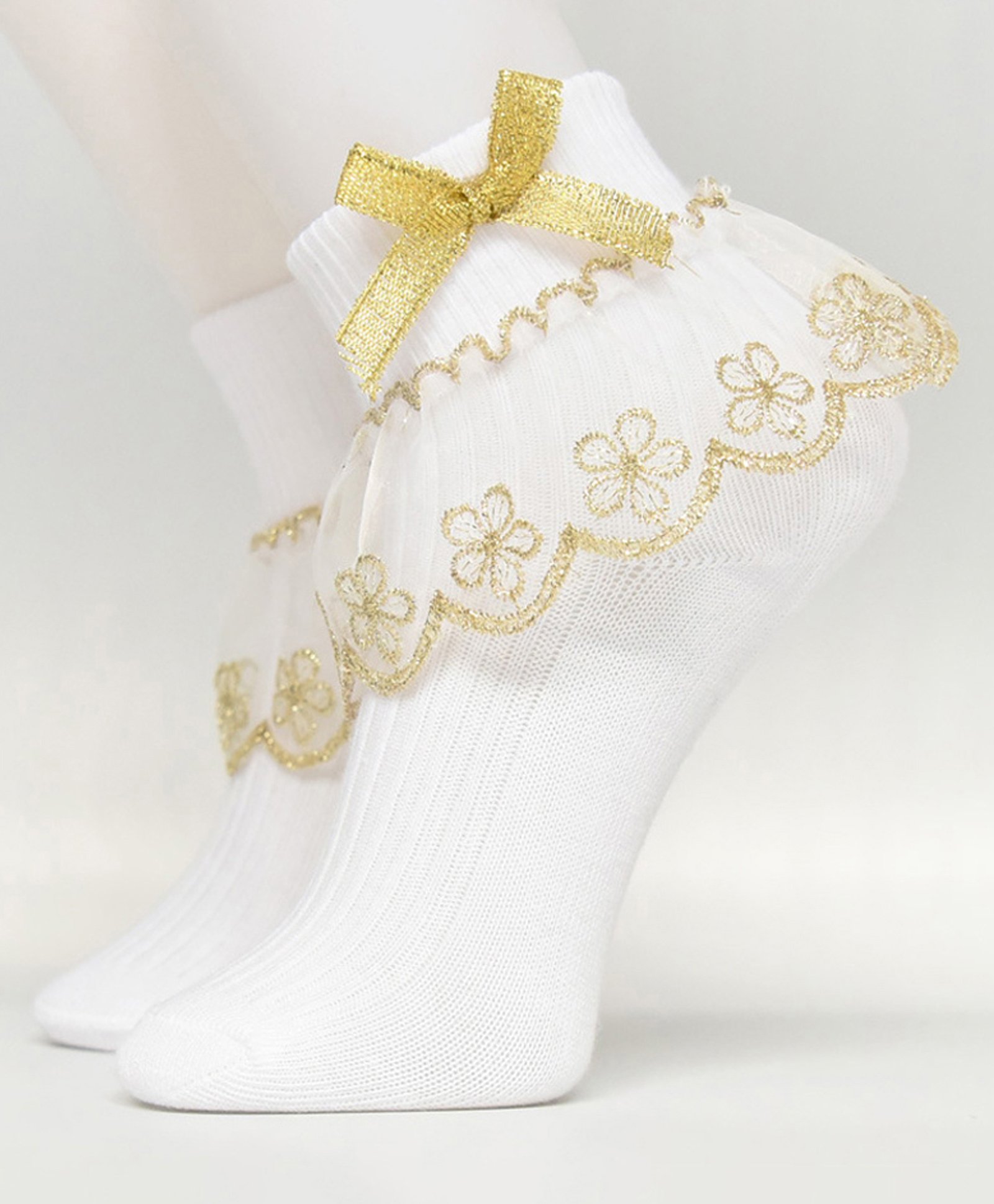 Flaunt Chic Lace Detailed Ankle 1 Pair Of Socks With Bow And Lace - Golden-picture-19