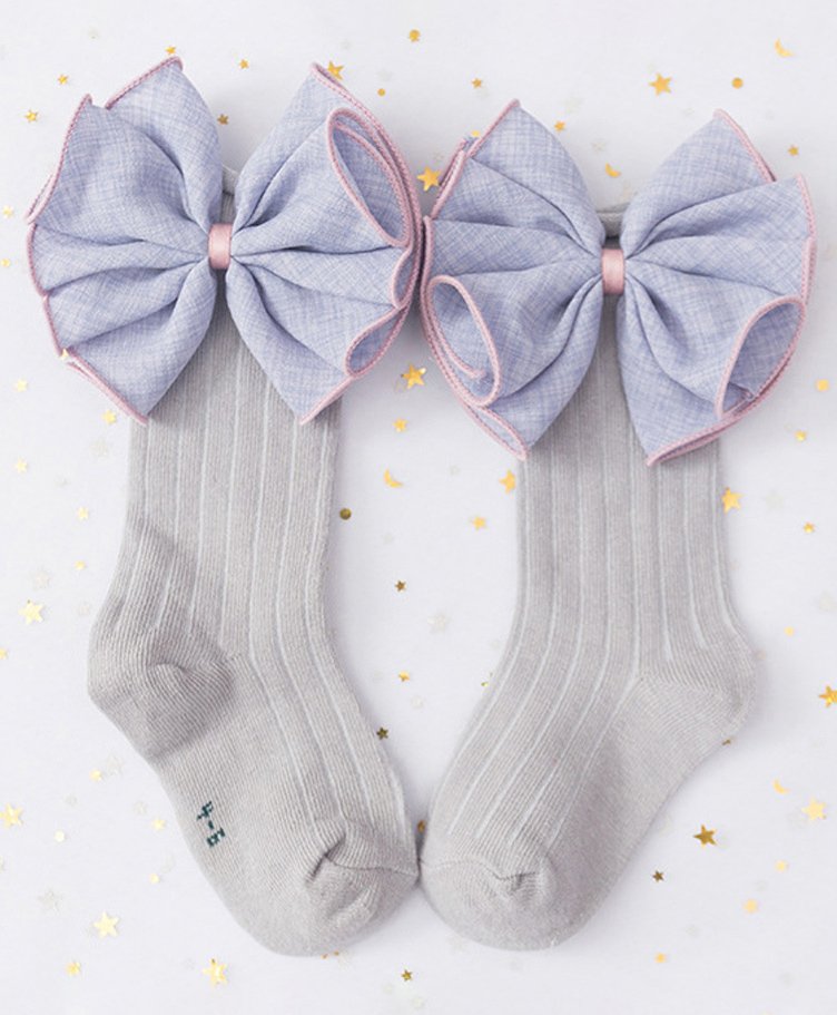 Flaunt Chic Ruffle Bow Socks - Grey-picture-1