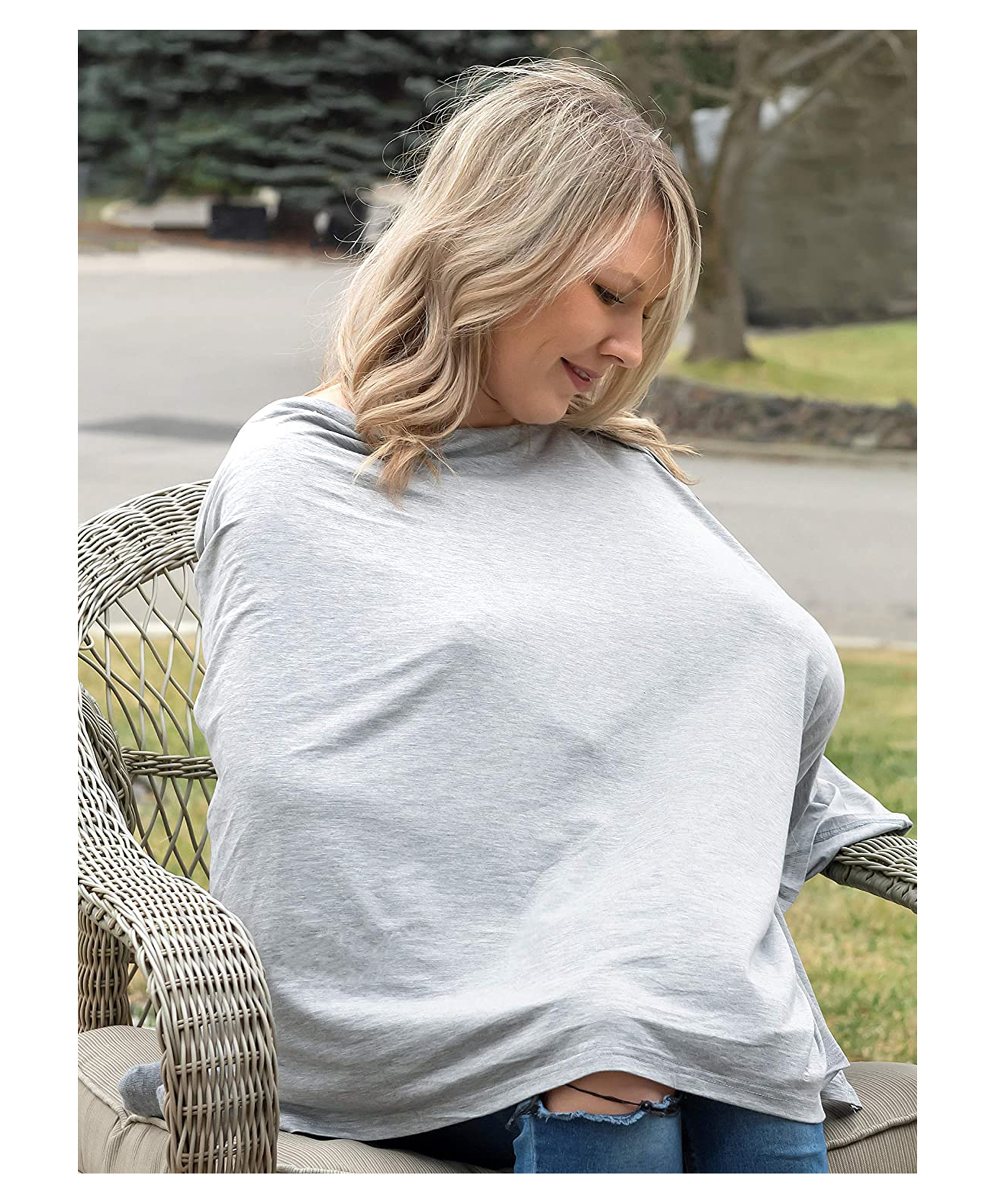 MOMISY Multipurpose Nursing Poncho Style Cover Scarf With Buttons - Grey-image-9