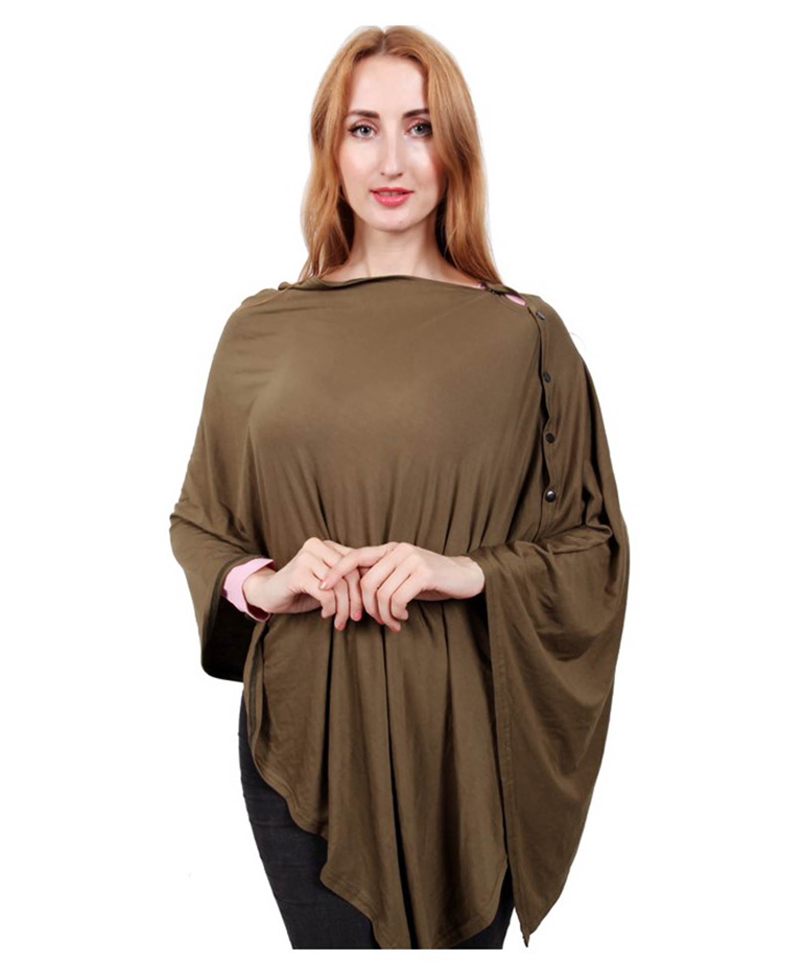 MOMISY Multipurpose Nursing Poncho Style Cover Scarf With Buttons - Green-image-10