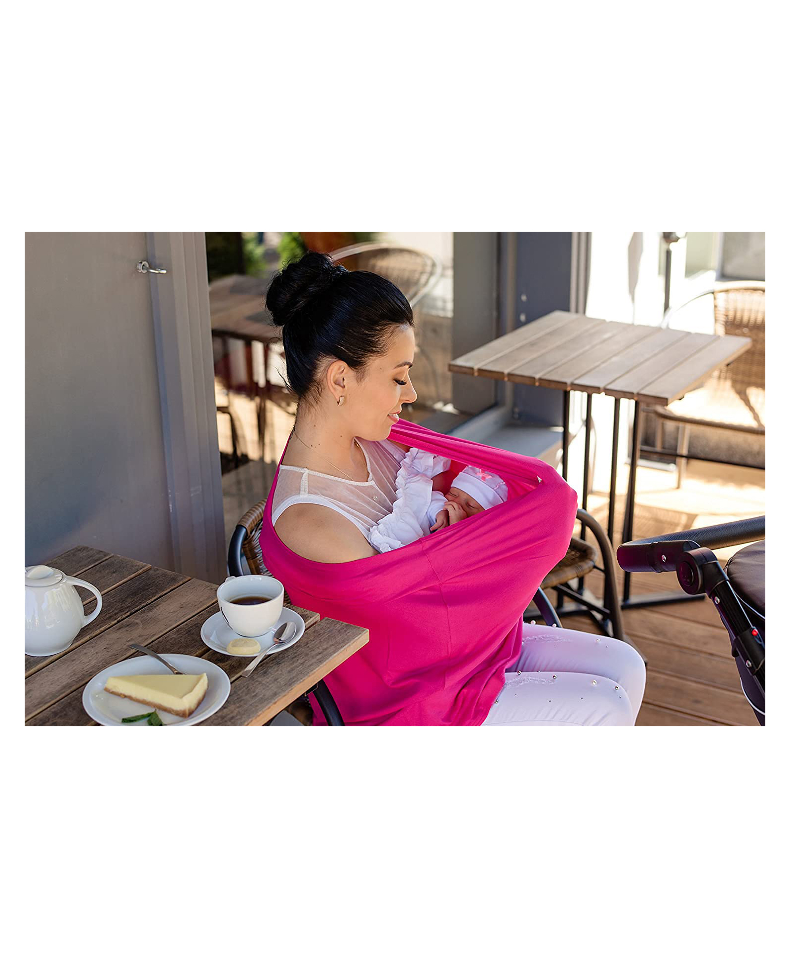 MOMISY Car Seat Canopy Nursing Scarf Poncho - Pink-image-3