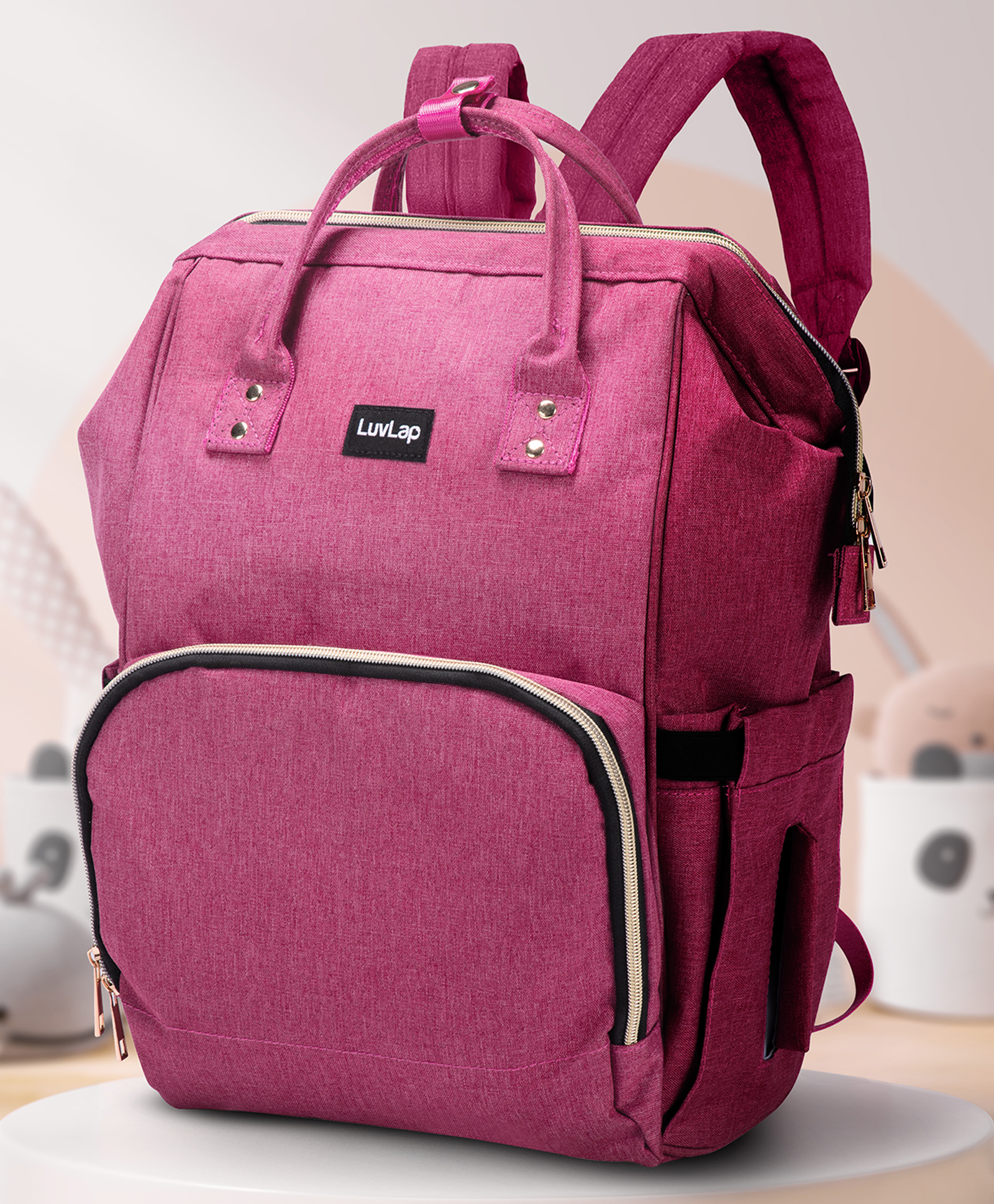 LuvLap Multipurpose Diaper Bag With Changing Mat - Pink-picture-45